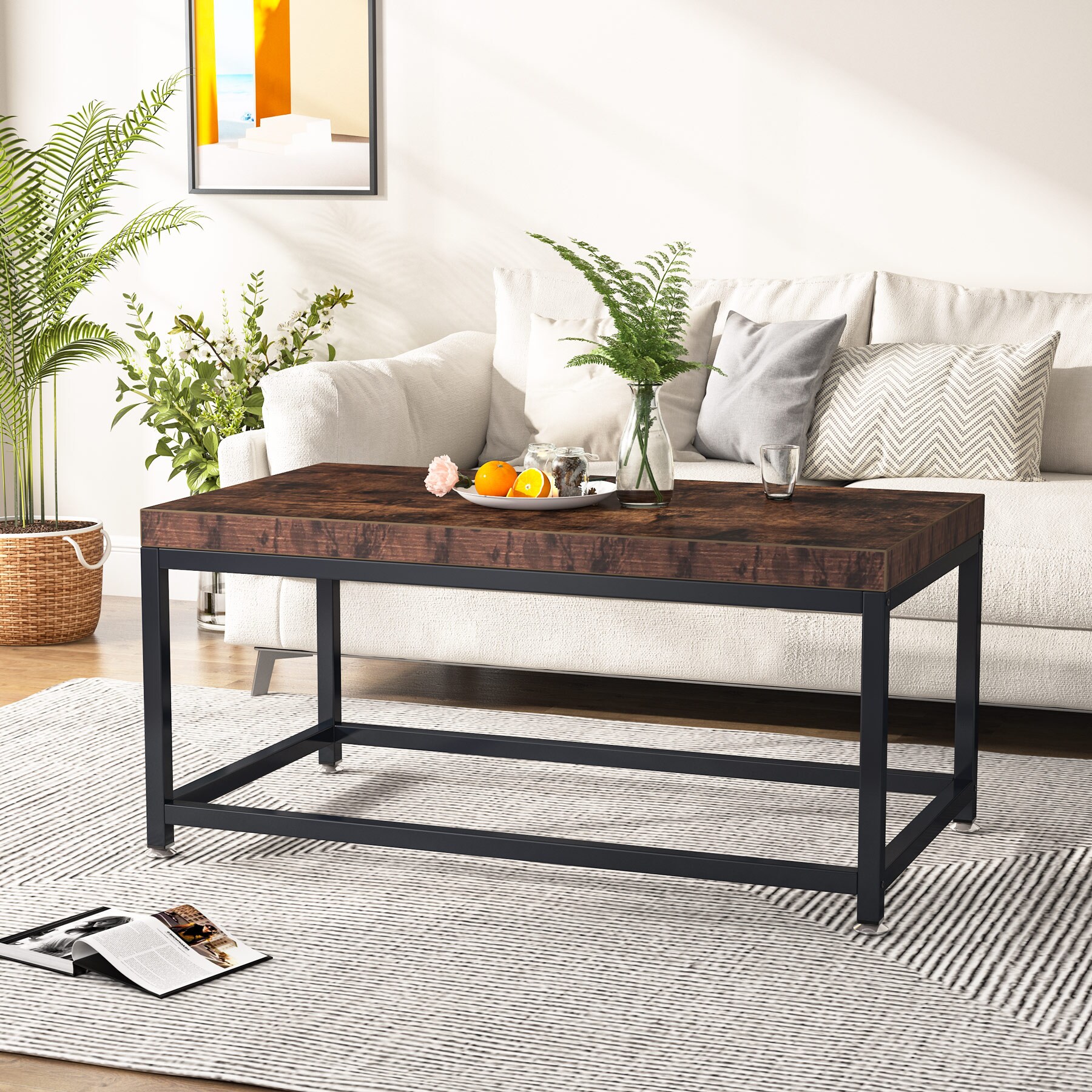 Tribesigns Hoga-C0577 Brown Wood Industrial Coffee Table At Lowes.com