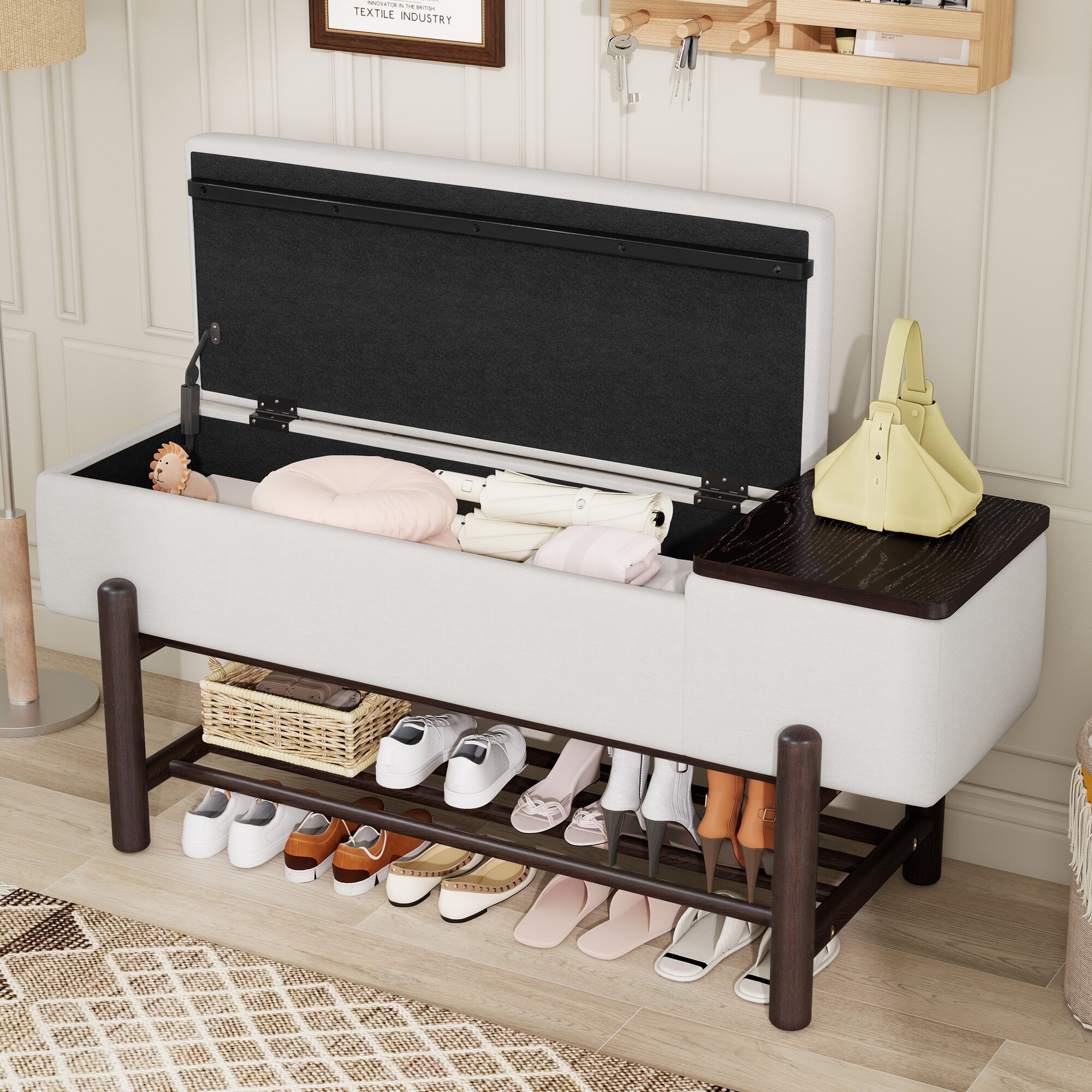 GDFStudio Farmhouse Wood Upholstered Storage Bench with Hidden ...