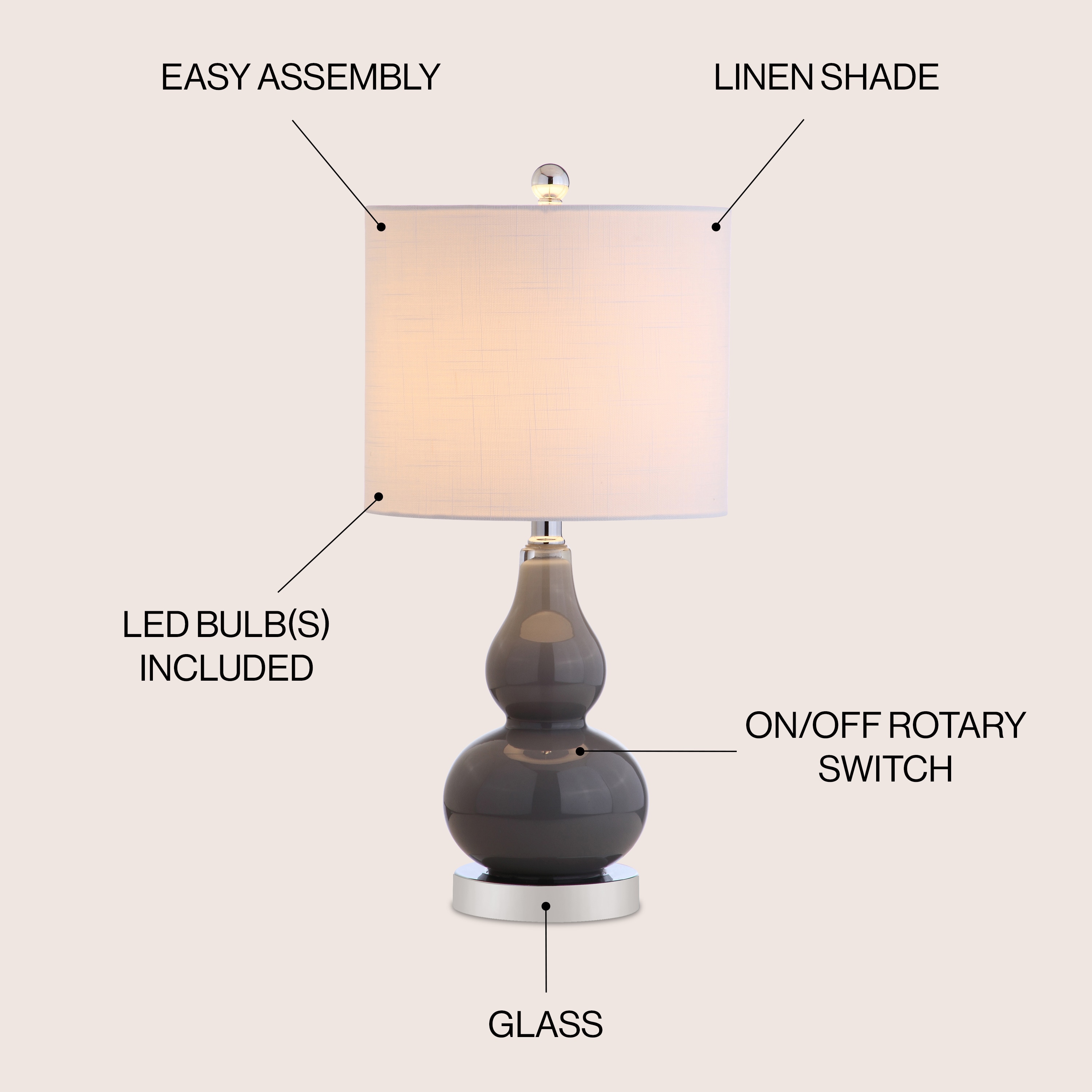 Ava Modern Mini LED Table Lamp with White Linen Shade