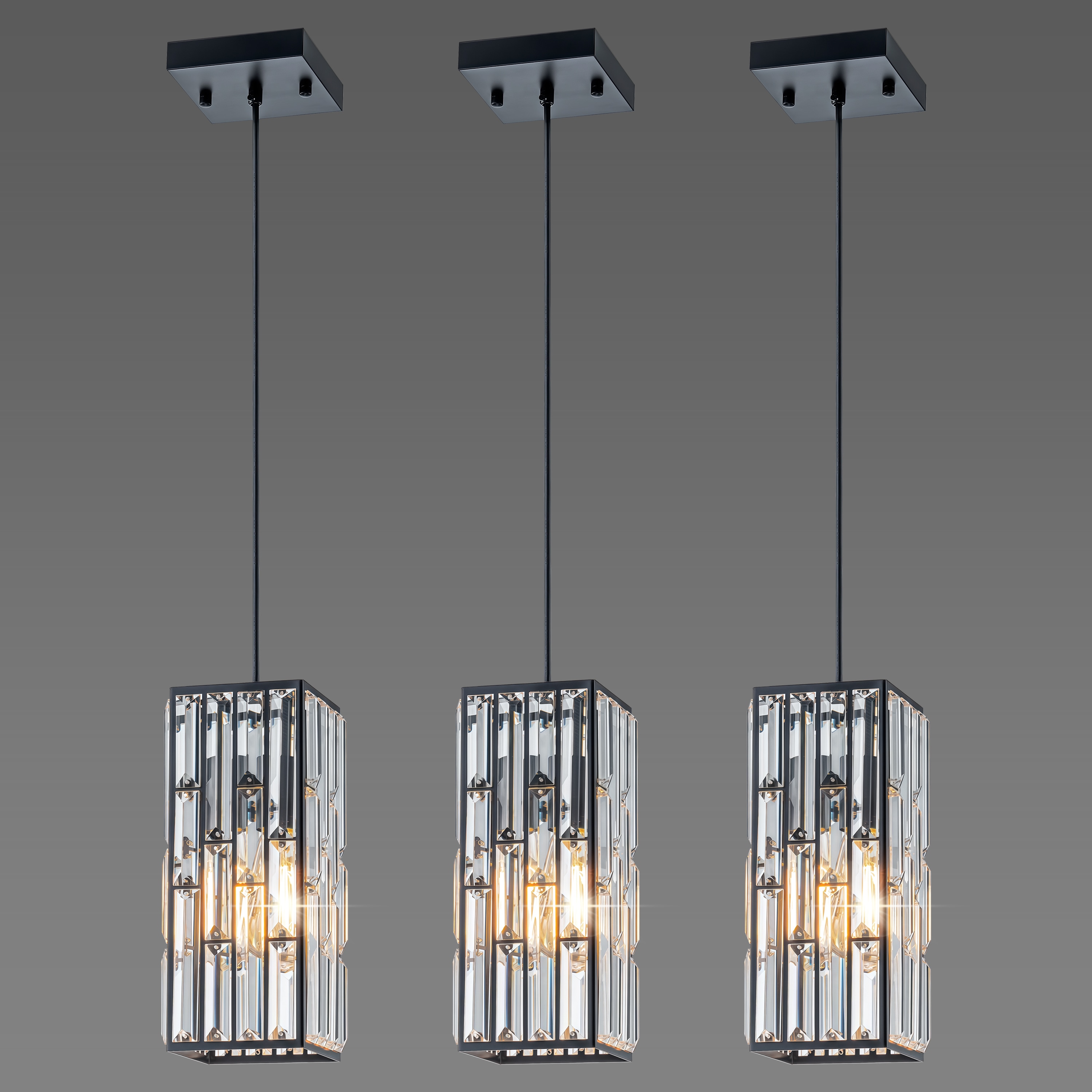 GoYeel 3 -Light Black Modern/contemporary Clear glass Crystal Square Hanging Pendant Light