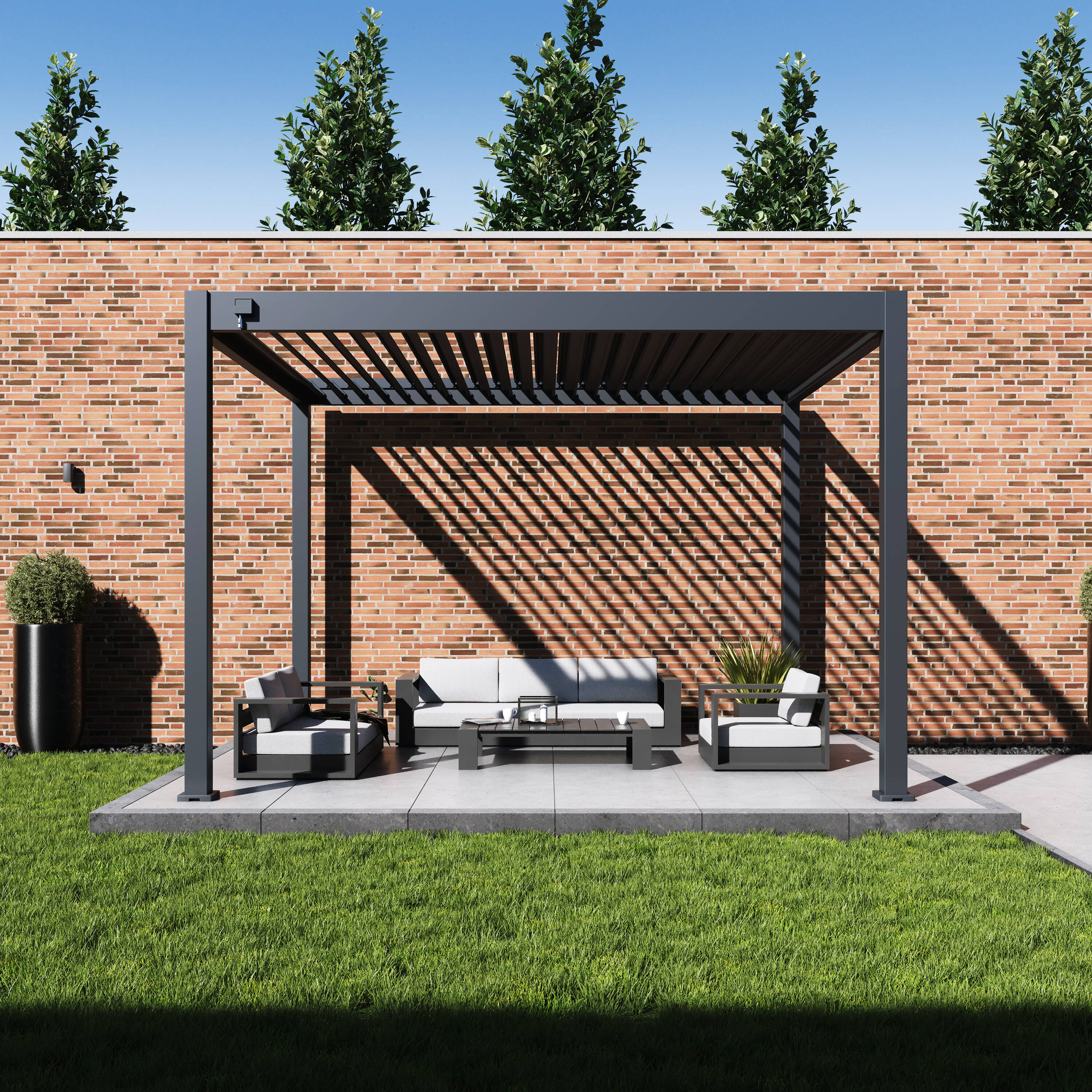 Paragon Outdoor PRGRT-1012GY Grand Tuscan 10-ft W x 12-ft L x 8-ft 8-in H Slate Gray Metal Freestanding Pergola with Canopy