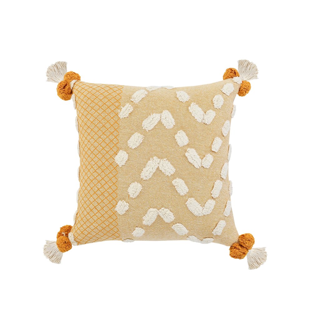 LR Home Ox Bay Hand-stitched Yellow/White Geometric All-Natural Cotton Pillow Cover