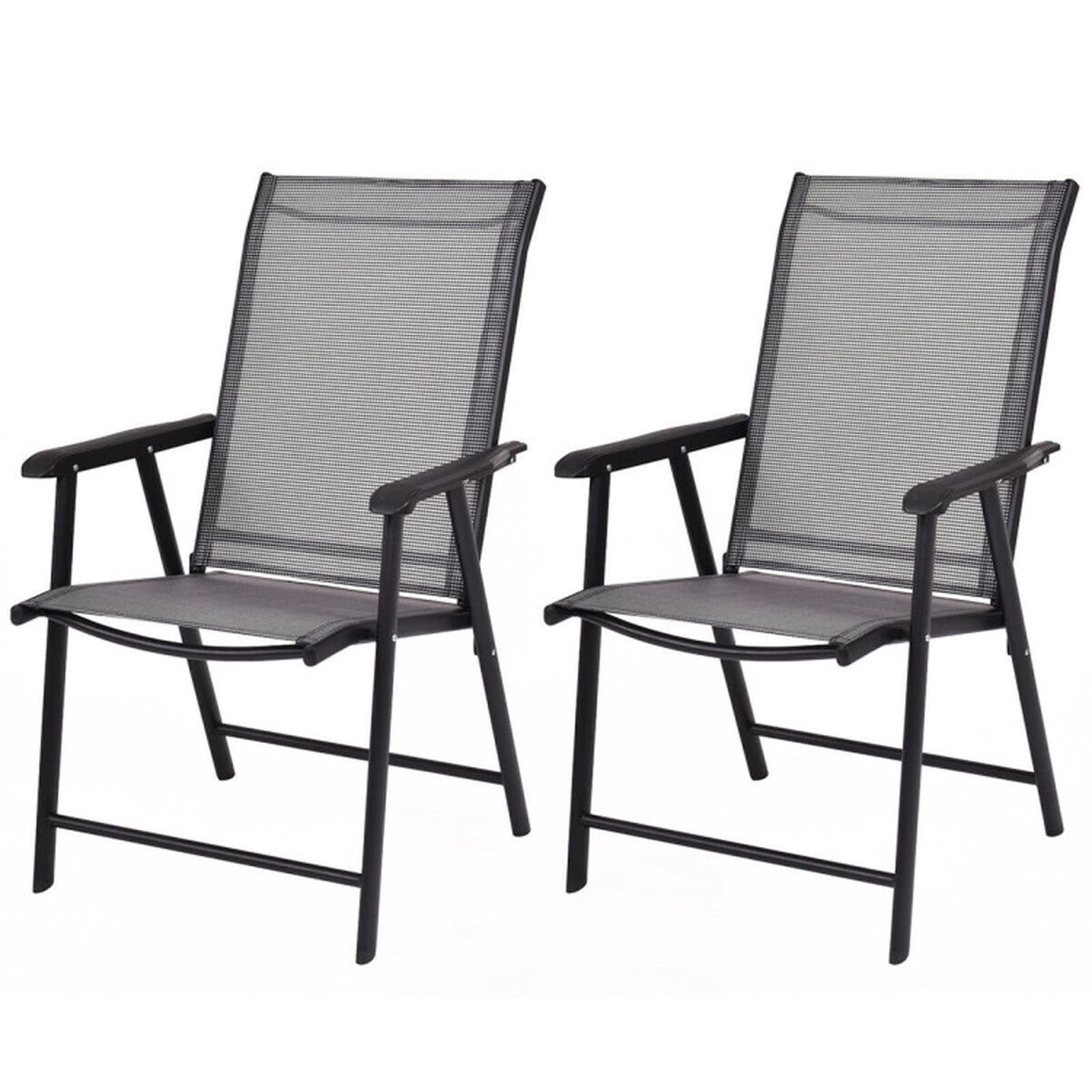 SUGIFT - Set of 2 Outdoor Patio Folding Chairs with Ergonomic Armrests Breathable Weatherproof Fa...