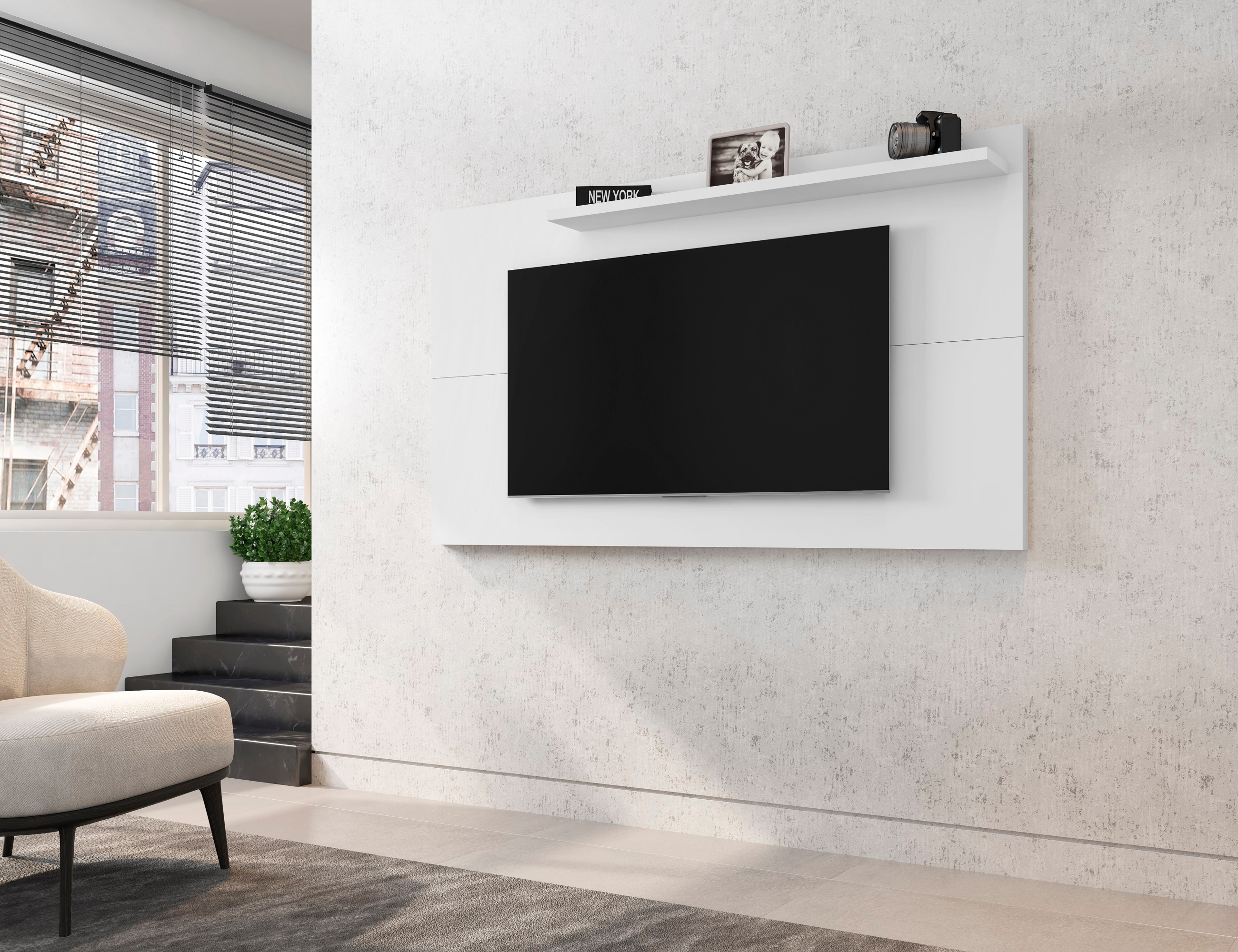 Manhattan Comfort 221BMC6 Liberty Modern/Contemporary White TV panel Integrated TV Mount ( Accommodates TVs up to 50-in )