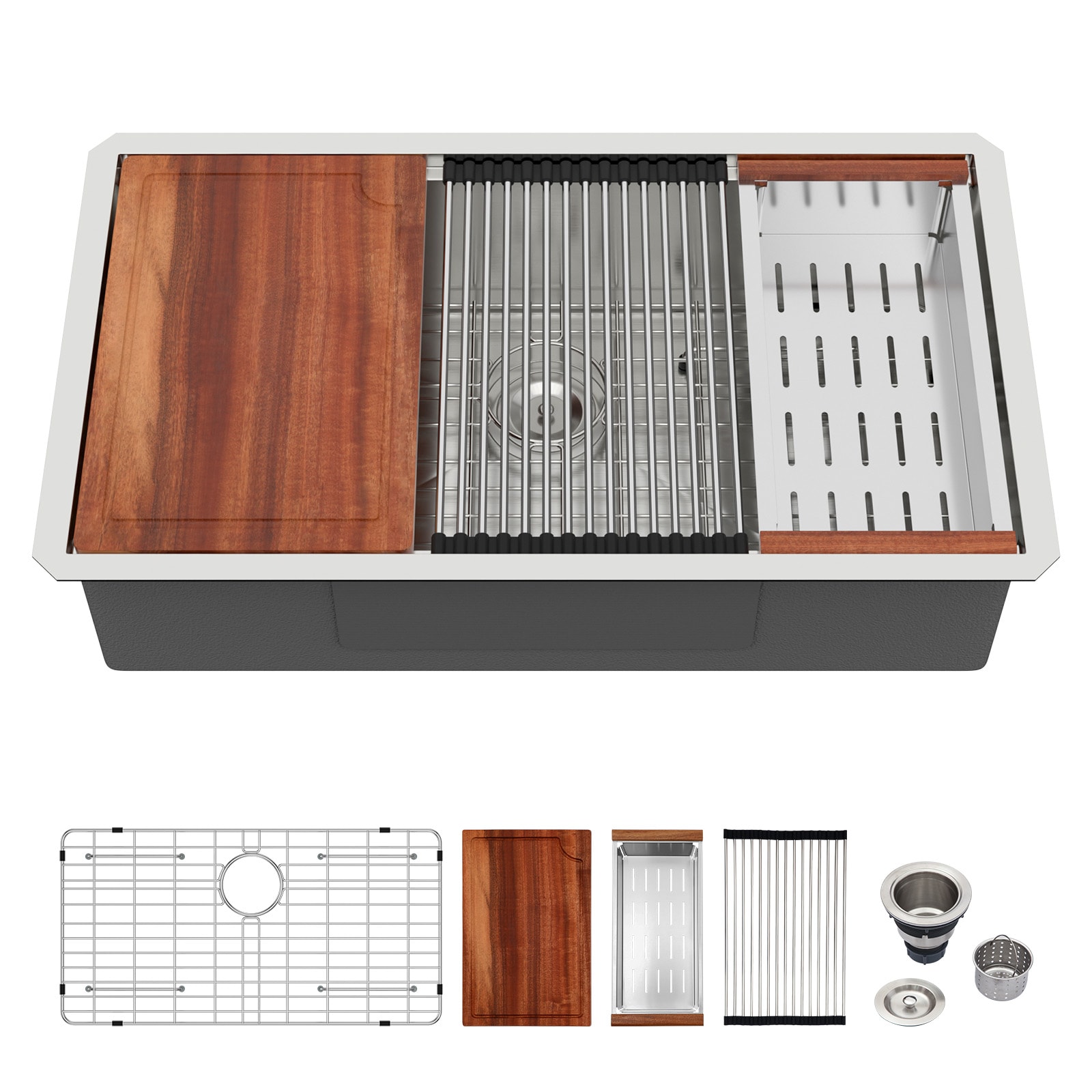 LIVIZA TLG-SS359368 Undermount 30-in x 19-in Stainless steel Single bowl 16 -Gauge Workstation Kitchen Sink with Drainboard