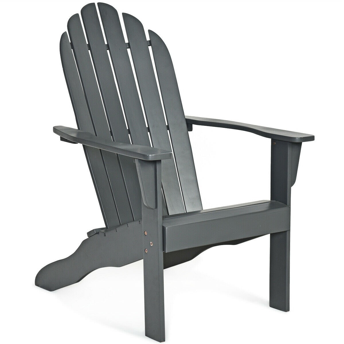 Mondawe GR302-HY Gray Wood Frame Stationary Adirondack Chair with Slat Seat