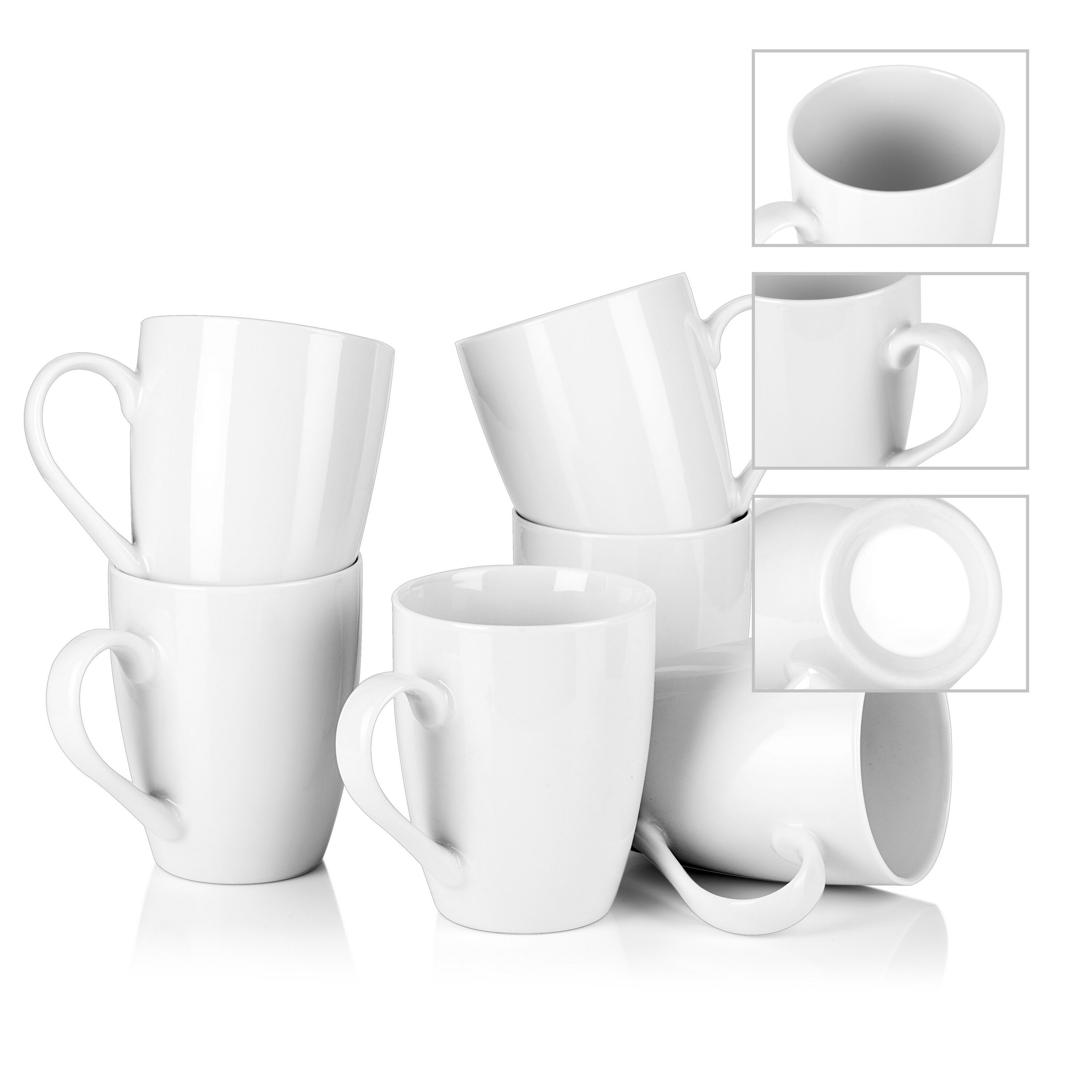 MALACASA, Series Elisa, Porcelain 11 OZ Coffee Mug Set of 6 for