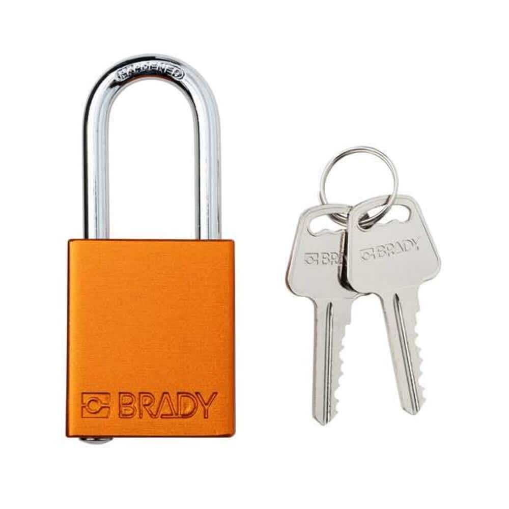 Brady  Padlock Keyed Different Aluminum Orange 1 1/2 in Shackle Height 1 1/2 in Body Width
