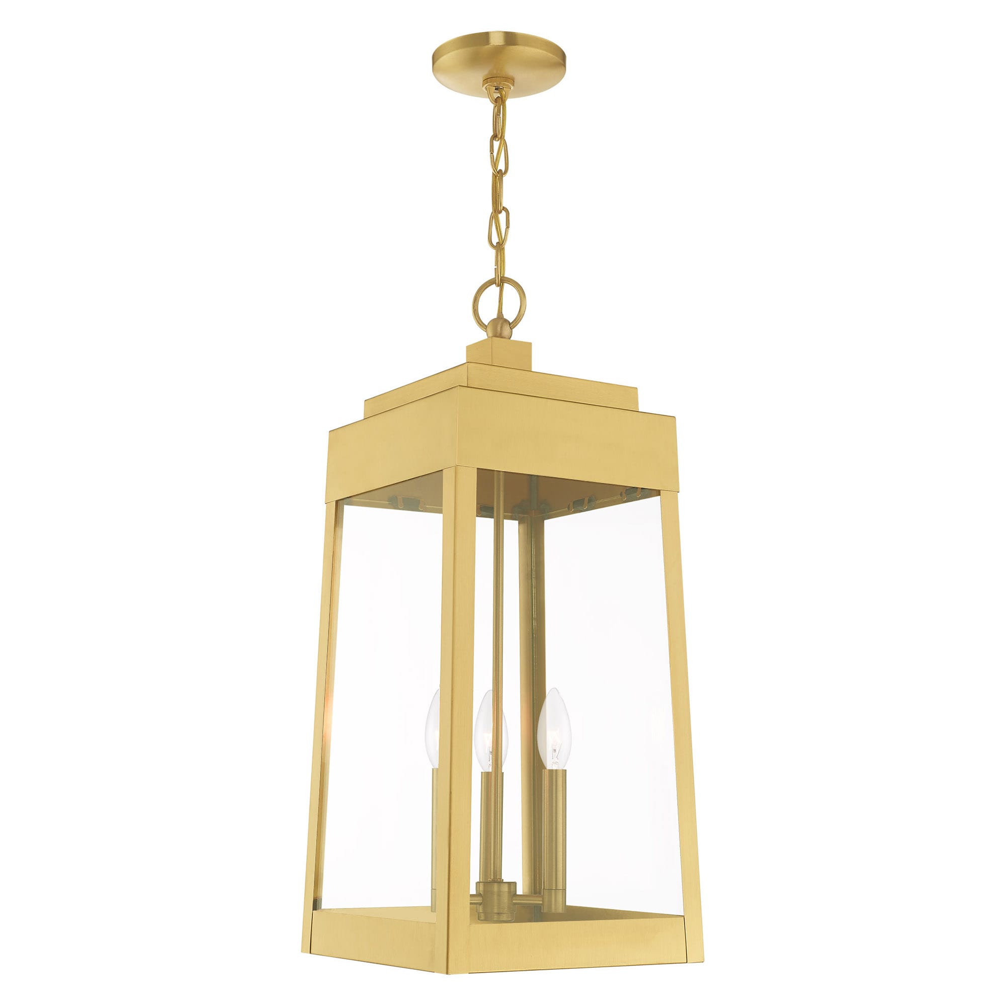 Satin Brass 3-Light Industrial Pendant Lantern with Clear Glass