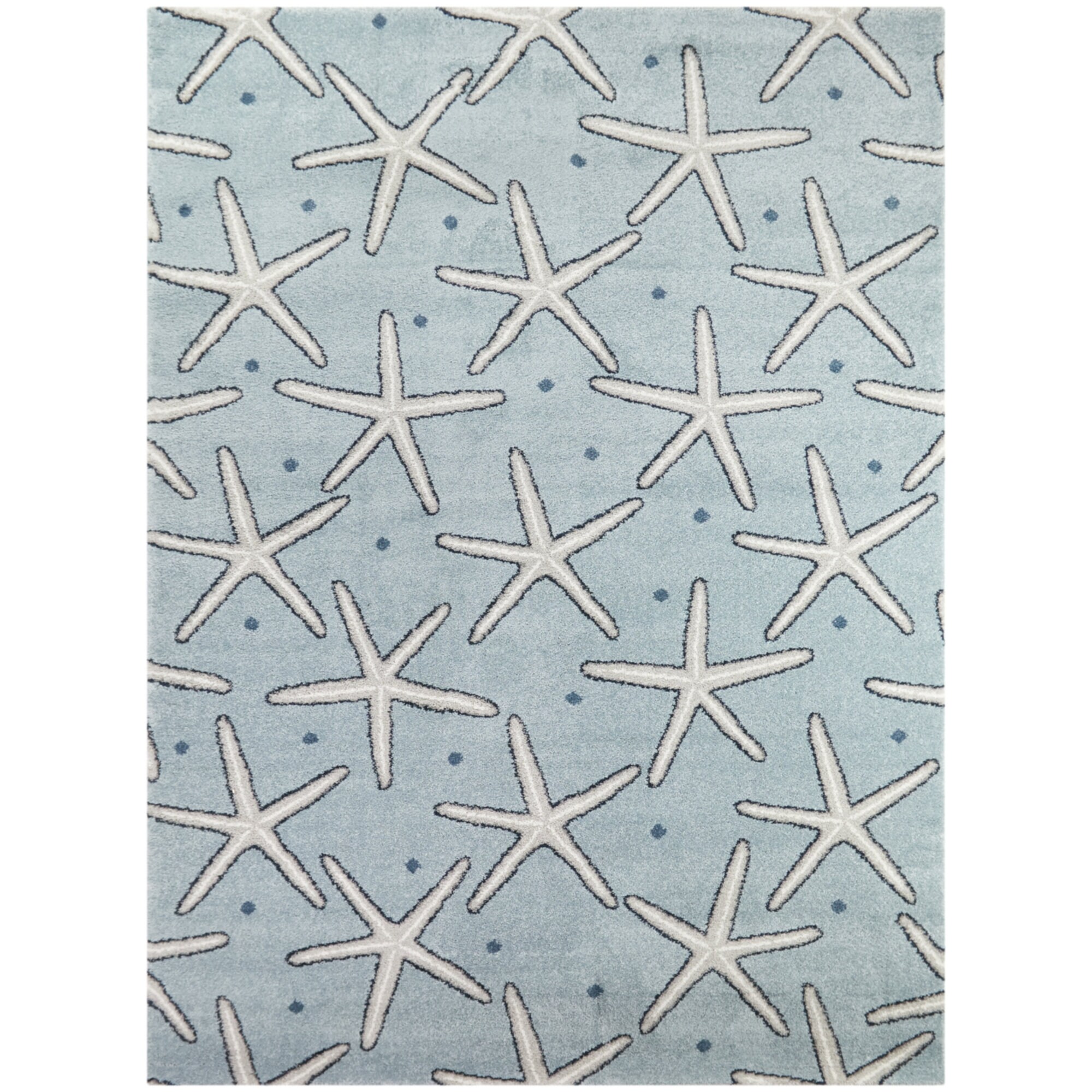 Massau Light Blue Synthetic Coastal Starfish Area Rug