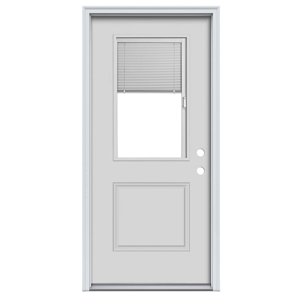 RELIABILT ABS612027 36-in x 80-in x 4-9/16-in Steel Half lite Left-hand inswing Primed Prehung Front Door with Brickmould Insulating core with Blinds