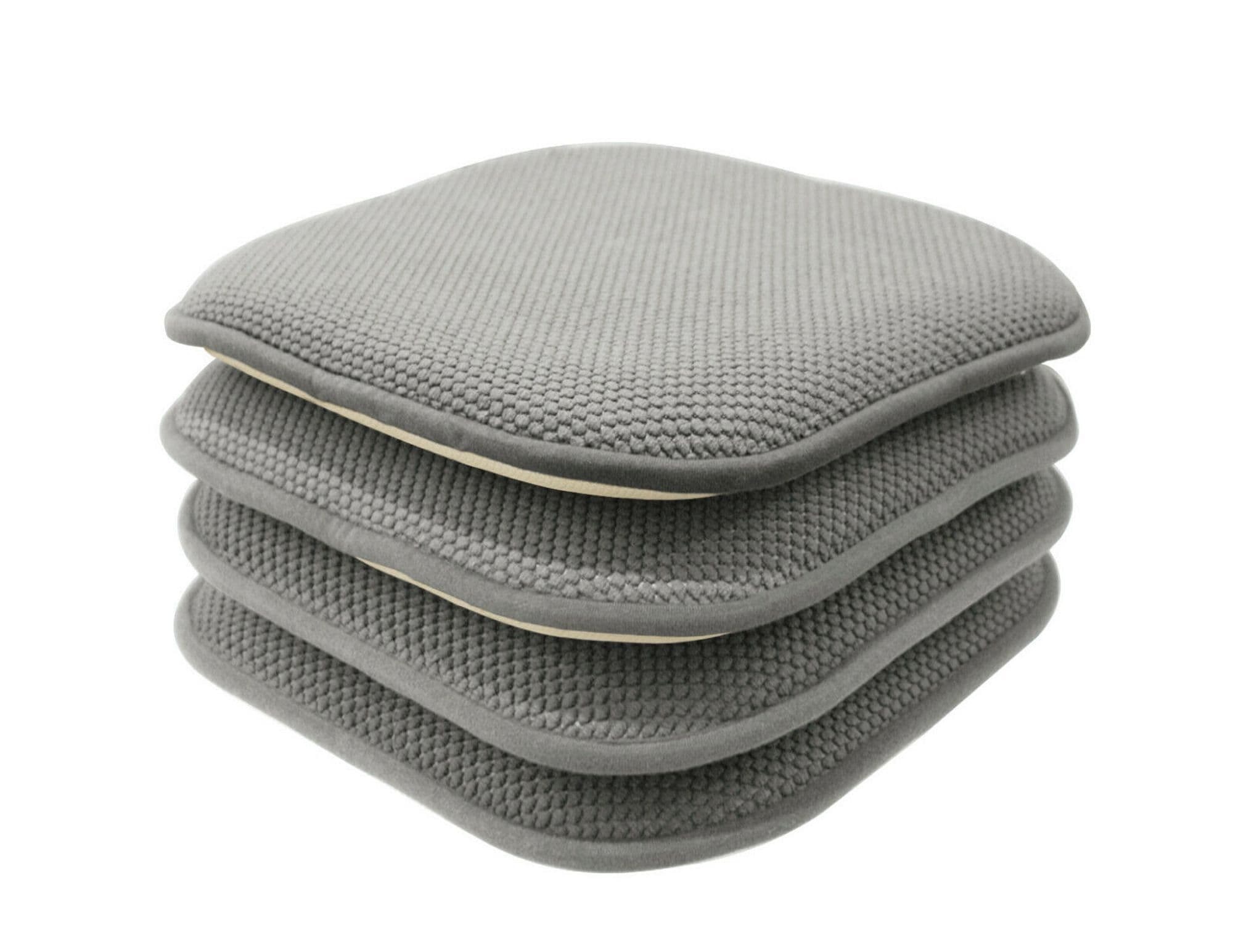 KATE AURORA - Non Slip Chenille Premium Memory Foam Chair Cushions 4 Pack 16 in W x 16 in L Gray