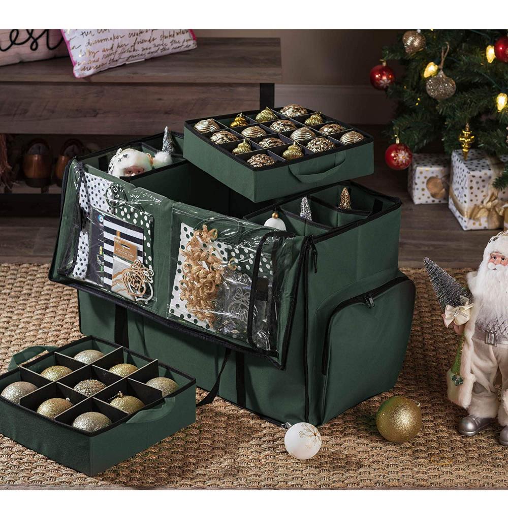 OSTO 6 in. Green 600D Polyester Holiday Ornament Storage Box with