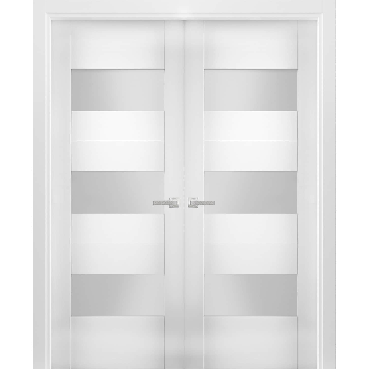 Sartodoors 6003 36 In X 84 In White Wood Frosted Glass Interior French Door Hardware Included 2564