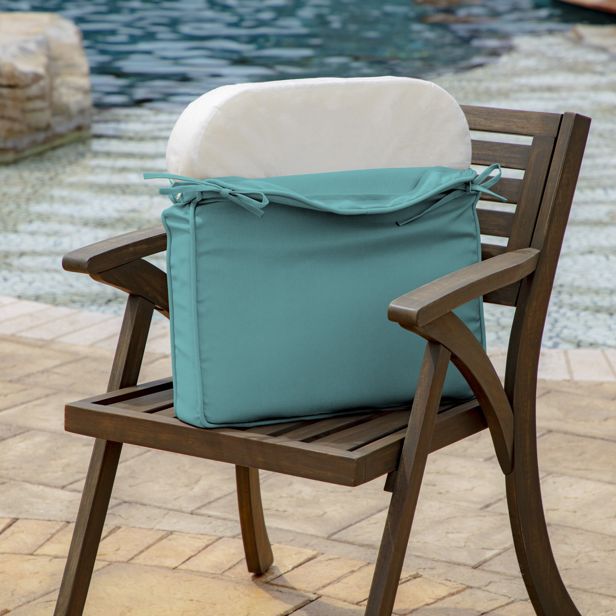 Surf Teal Rounded Back Outdoor Dining Cushion with EverTru Acrylic
