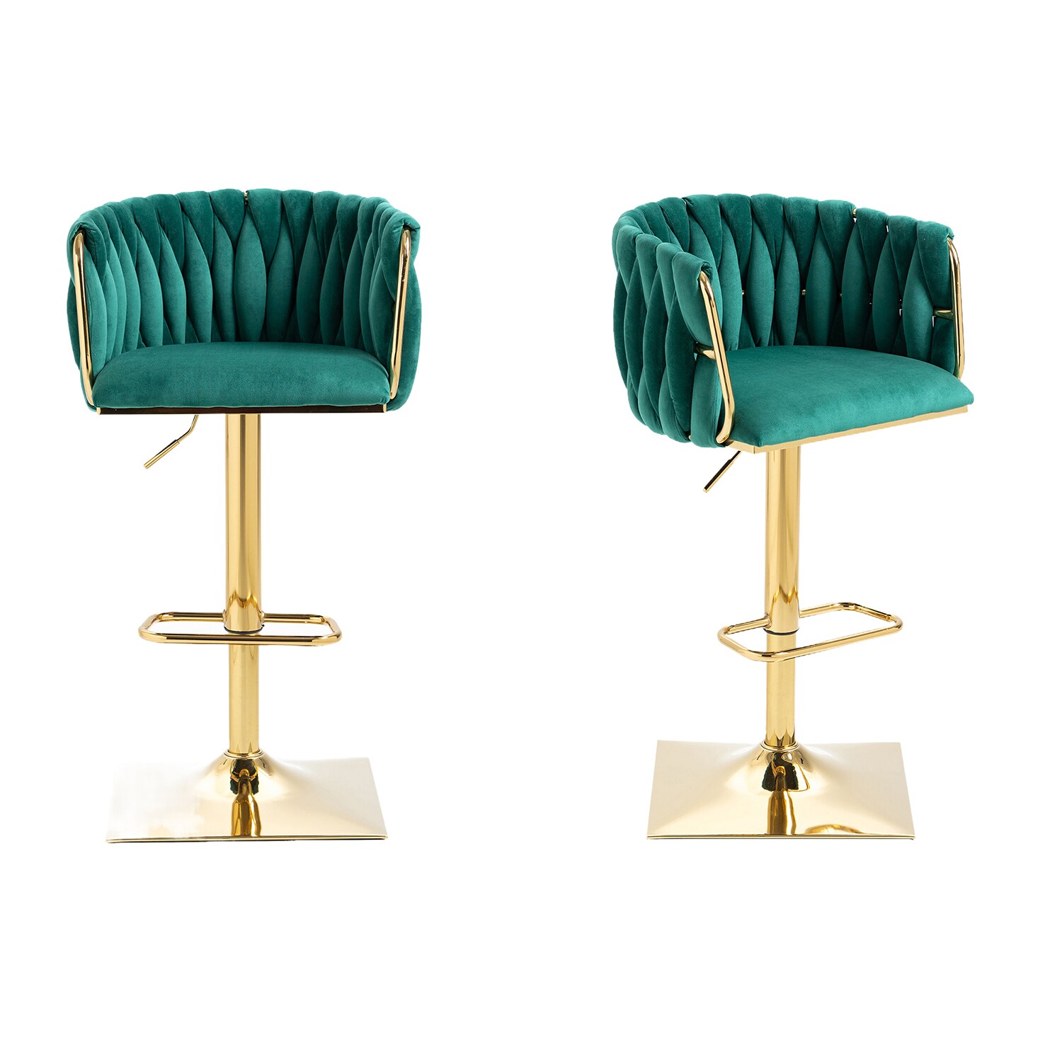 SINOFURN SYA290006LG Set of 2 Green 25.6-in H Counter height (24-in to 27-in) Bucket Seat Upholstered Swivel Metal Back Bar Stool with Arms and Back