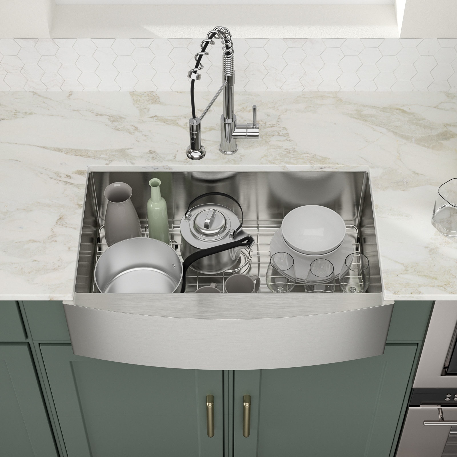 Lordear H-LMA33209A1 Undermount Brushed Nickel Kitchen Sink Farmhouse apron front 33-Inches x 20-Inches Stainless steel Single bowl 16 -Gauge Kitchen Sink
