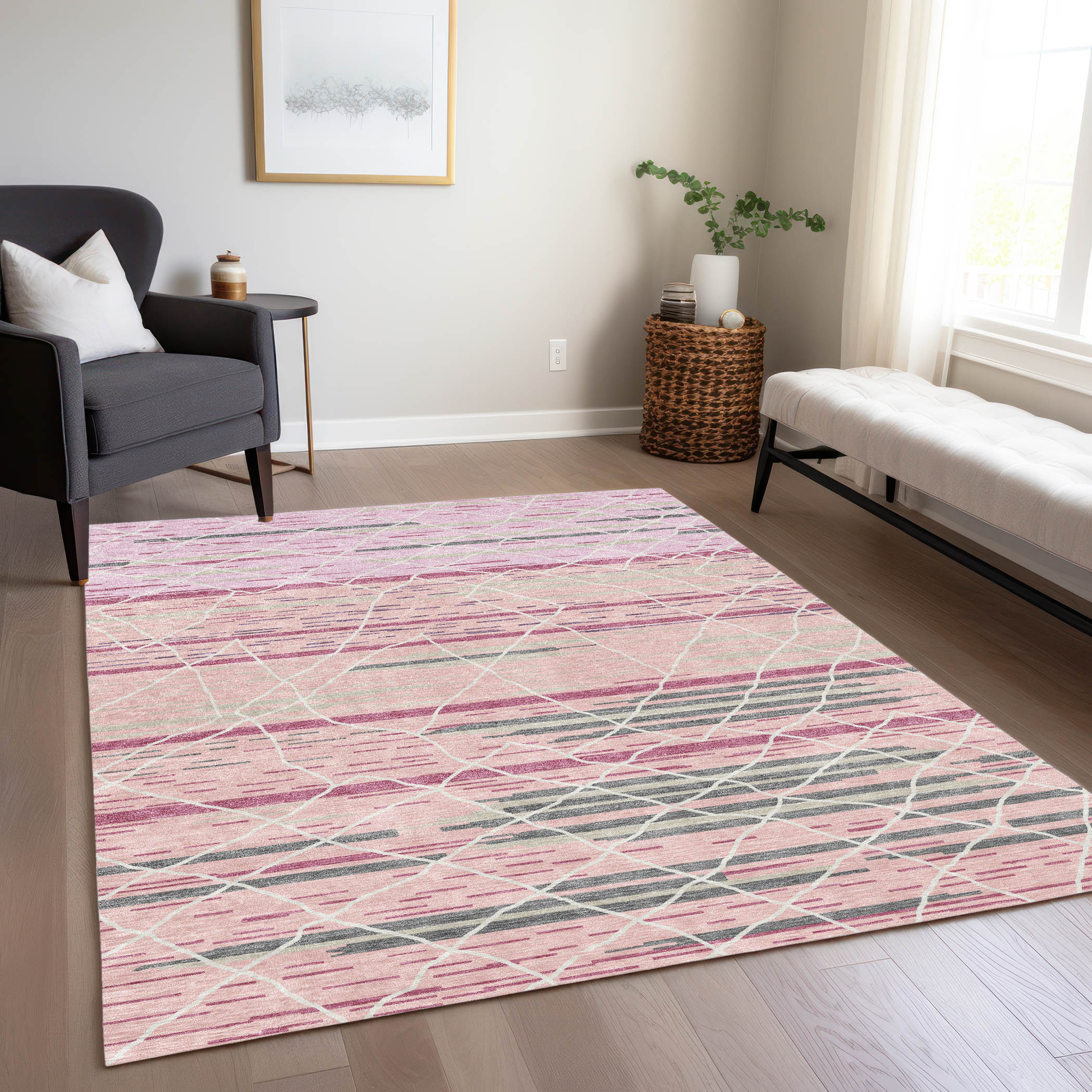 Addison Rugs ACN1025PI10X14 Chantille ACN1025PI 10 x 14 (ft) Polyester Pink Rectangular Indoor/Outdoor Geometric Machine washable Area rug