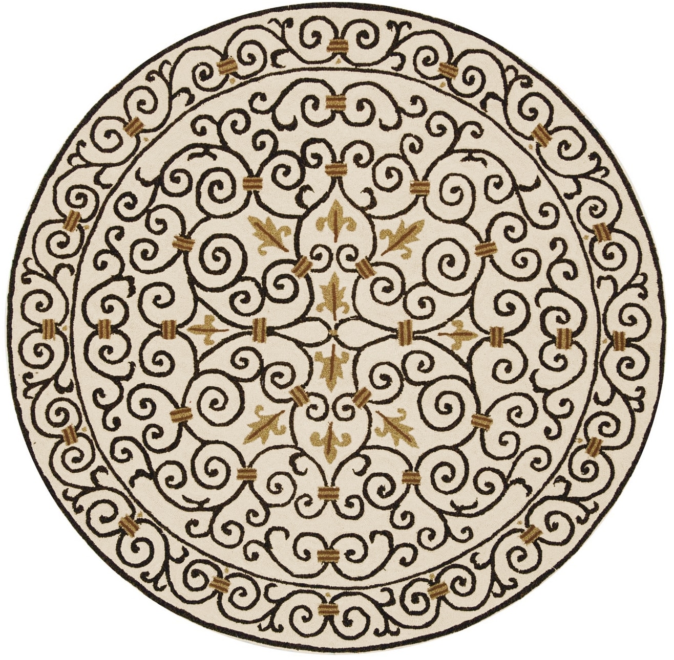 Safavieh HK11H-5R Chelsea Iron Gate 5 x 5 (ft) Tufted Wool Ivory/Dark Brown Round Indoor Abstract Farmhouse/Cottage Area rug