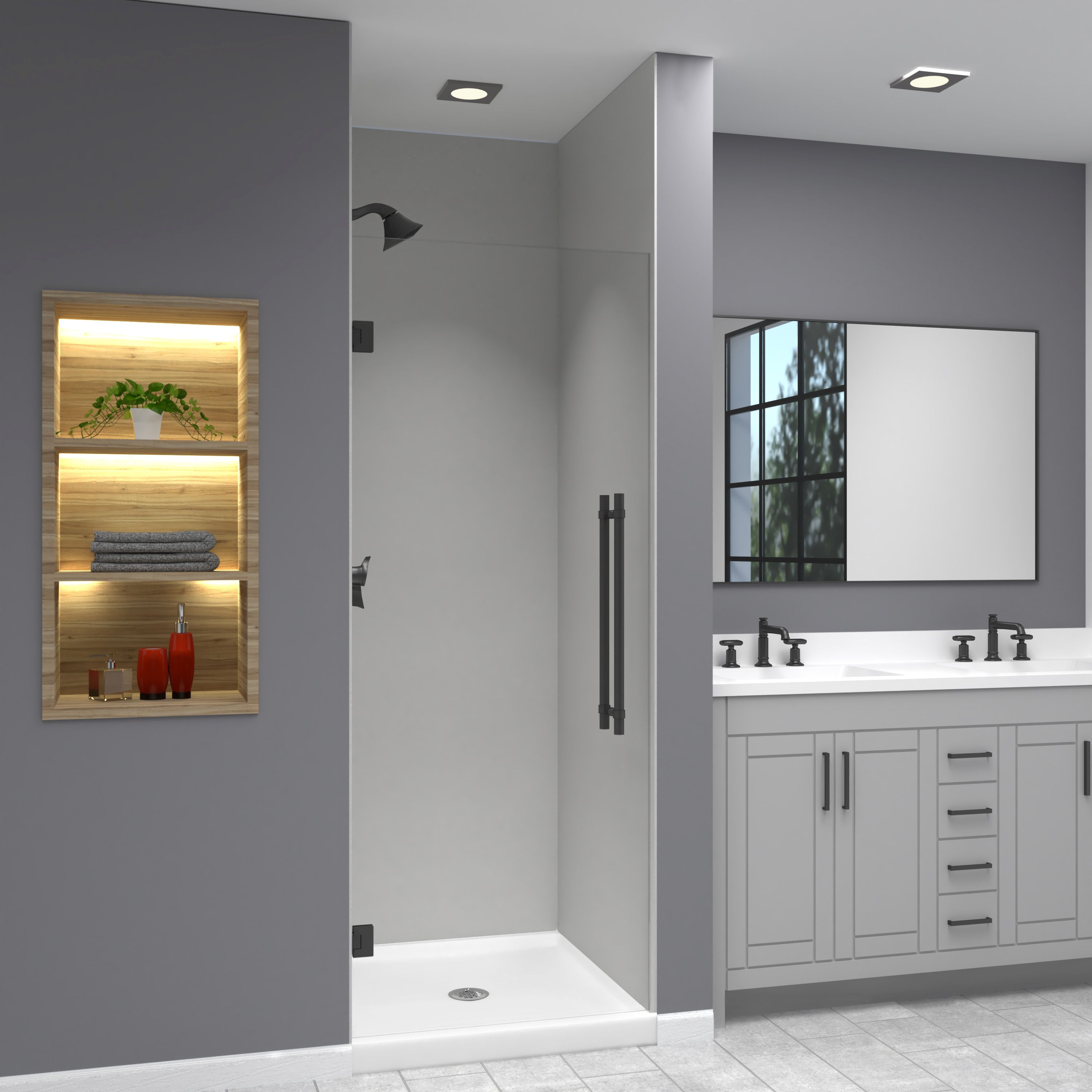 Transolid EHTA307610C-BK-MB Elizabeth Matte Black 30-in to 30-3/8-in W x 76-in H Semi-frameless Hinged Soft Close Shower door 5/16-in Thick Clear Glass