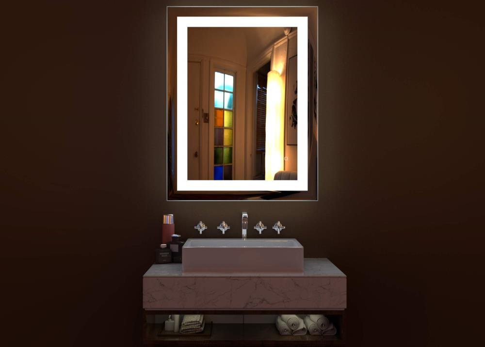 Kinwell Kinwell Led Bathroom Wall Mounted Mirror 28 In W X 36 In H Led Lighted Clear Rectangular