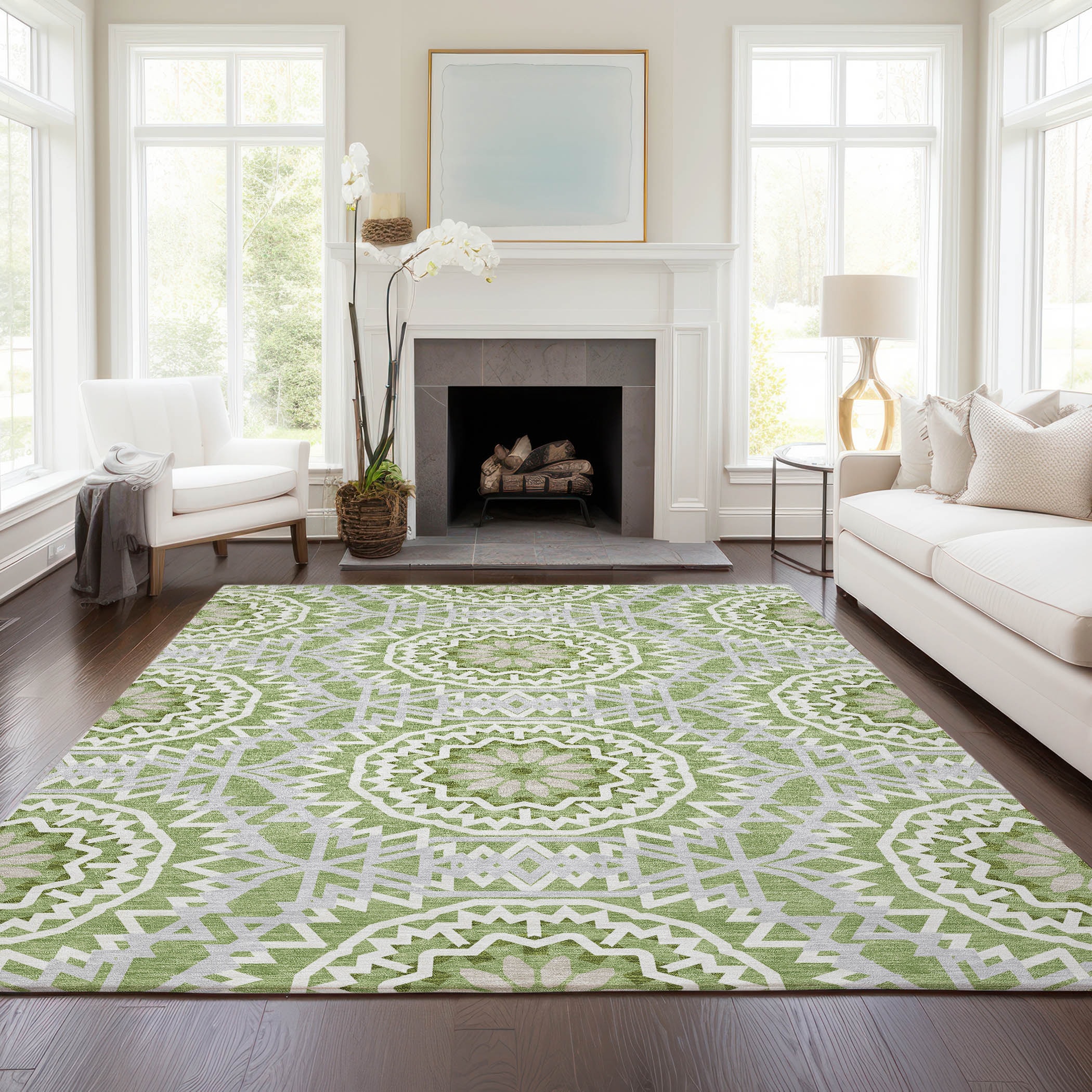 Addison Rugs ACN619GE3X5 Chantille ACN619GE 3 x 5 (ft) Polyester Green Rectangular Indoor/Outdoor Abstract Machine washable Area rug