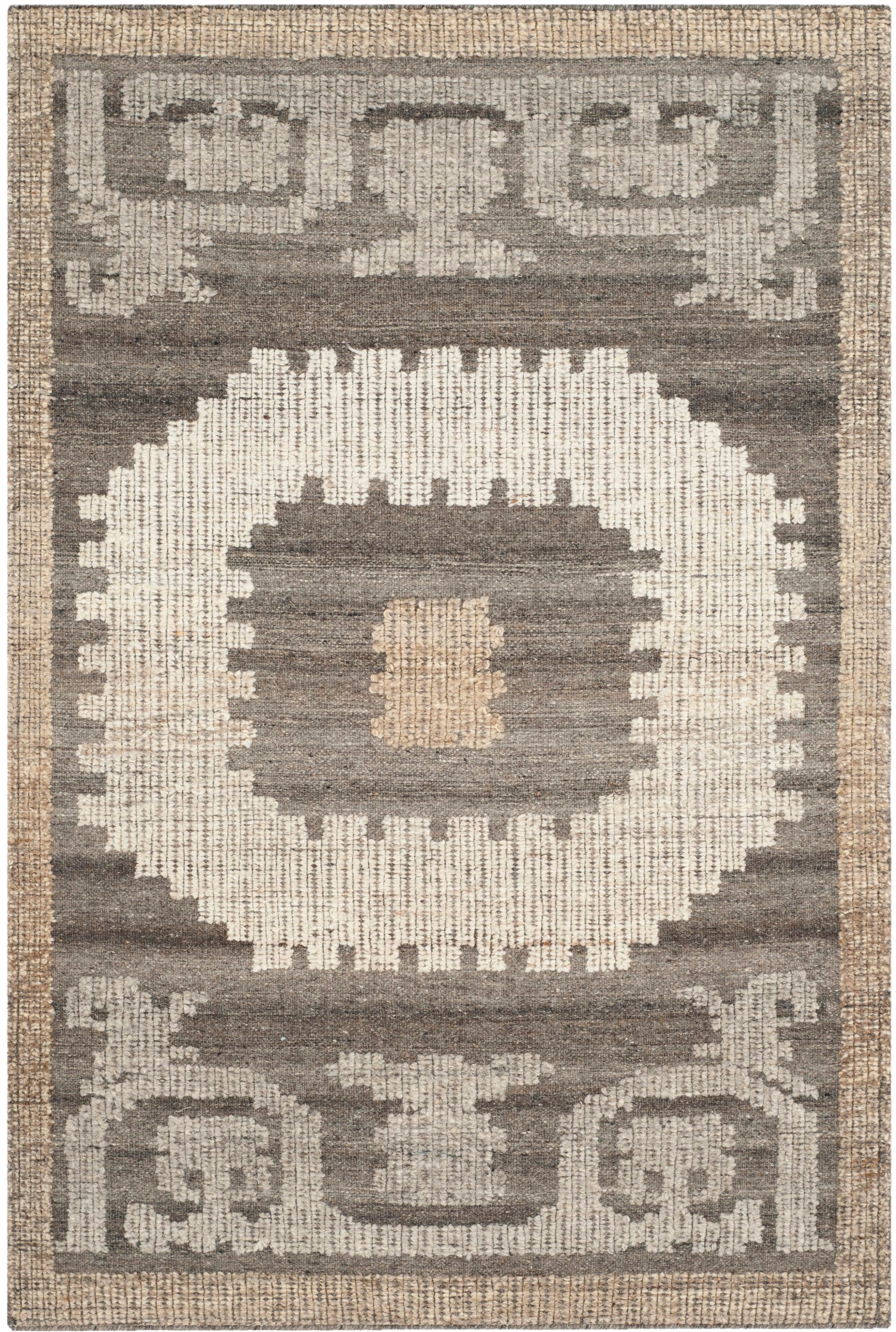 Safavieh KNY313A-3 Kenya Rayne 3 x 5 (ft) Knotted Wool Ivory/Brown Rectangular Indoor Abstract Bohemian/Eclectic Throw rug