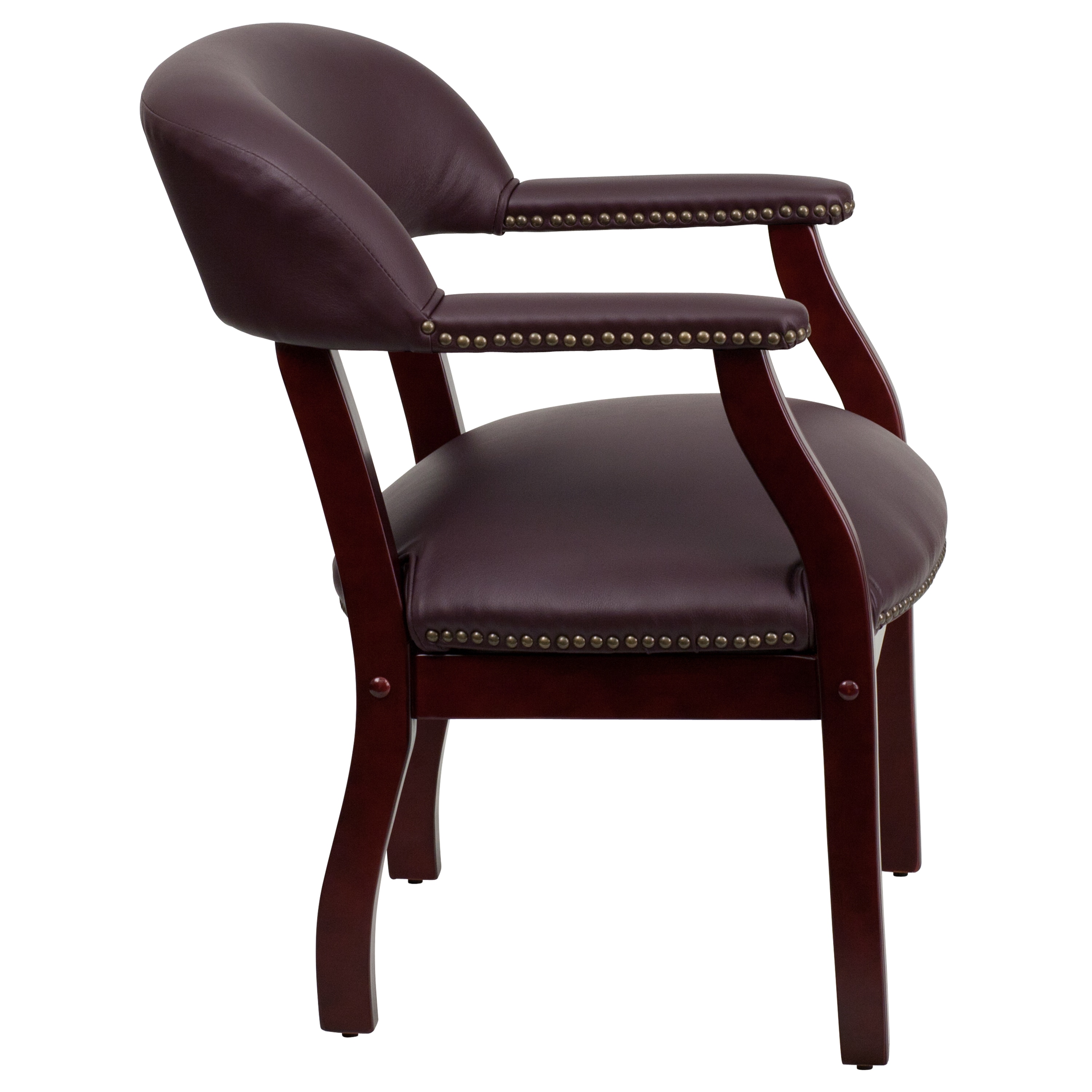 Burgundy LeatherSoft Traditional Office Chair with Brass Nail Trim