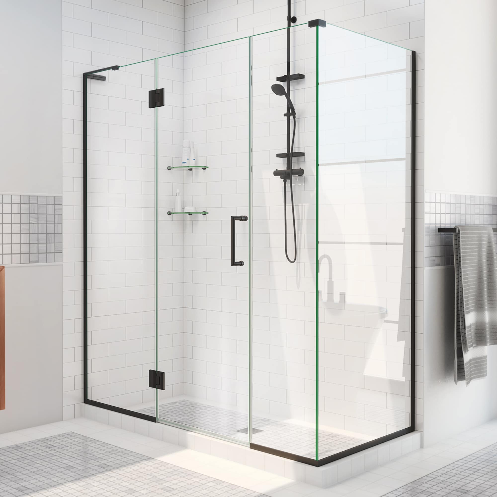 French Corner 40-1/2 Inch D x 40-1/2 Inch W x 72 Inch H Framed Sliding  Shower Enclosure in Satin Black