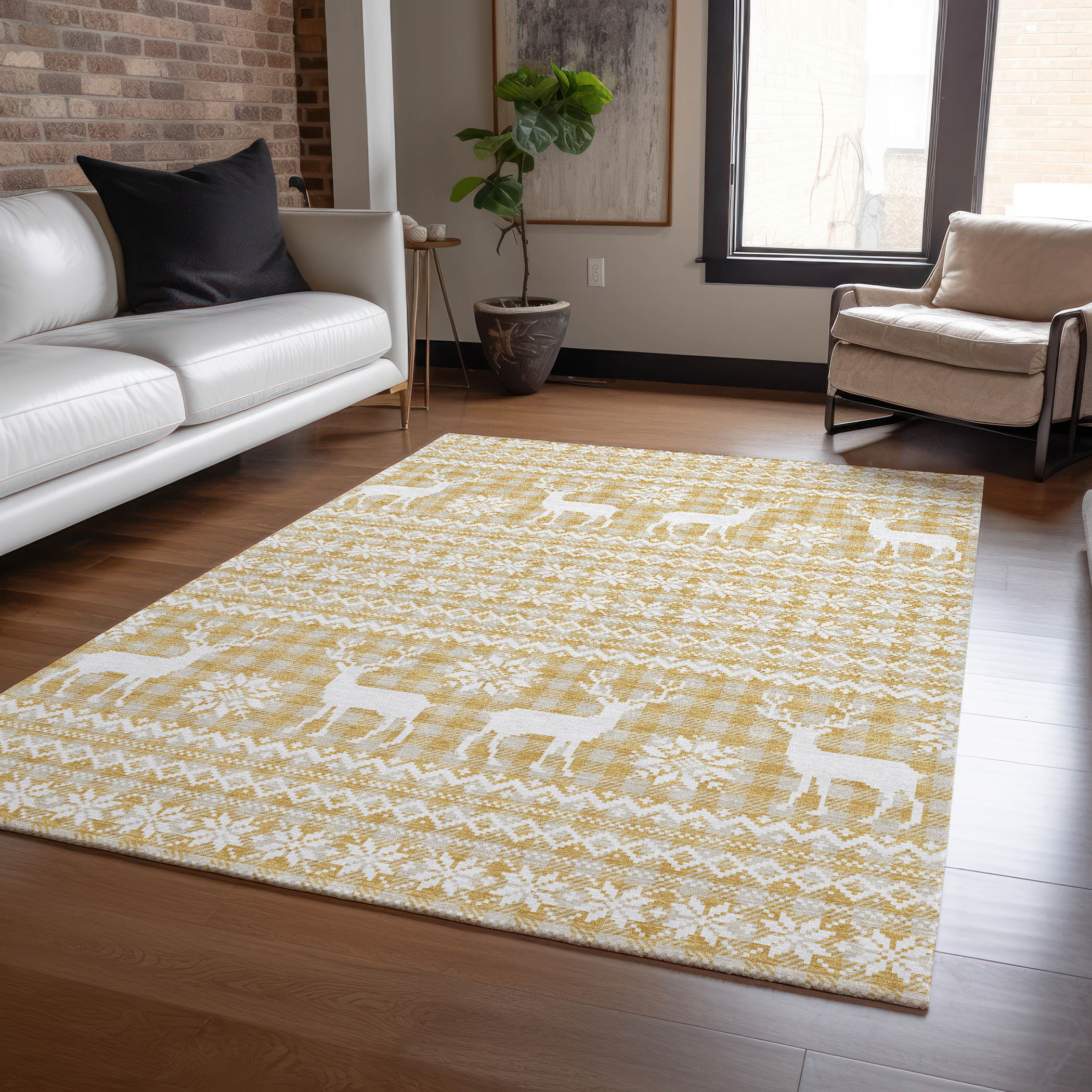 Addison Rugs ACN1820GO9X12 Chantille ACN1820GO 9 x 12 (ft) Loomed Polyester Gold Rectangular Indoor/Outdoor Machine washable Area rug