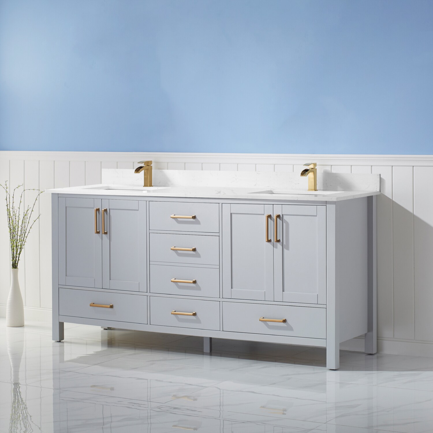 Vinnova Shannon 72 In Paris Gray Undermount Double Sink Bathroom Vanity With White Engineered 