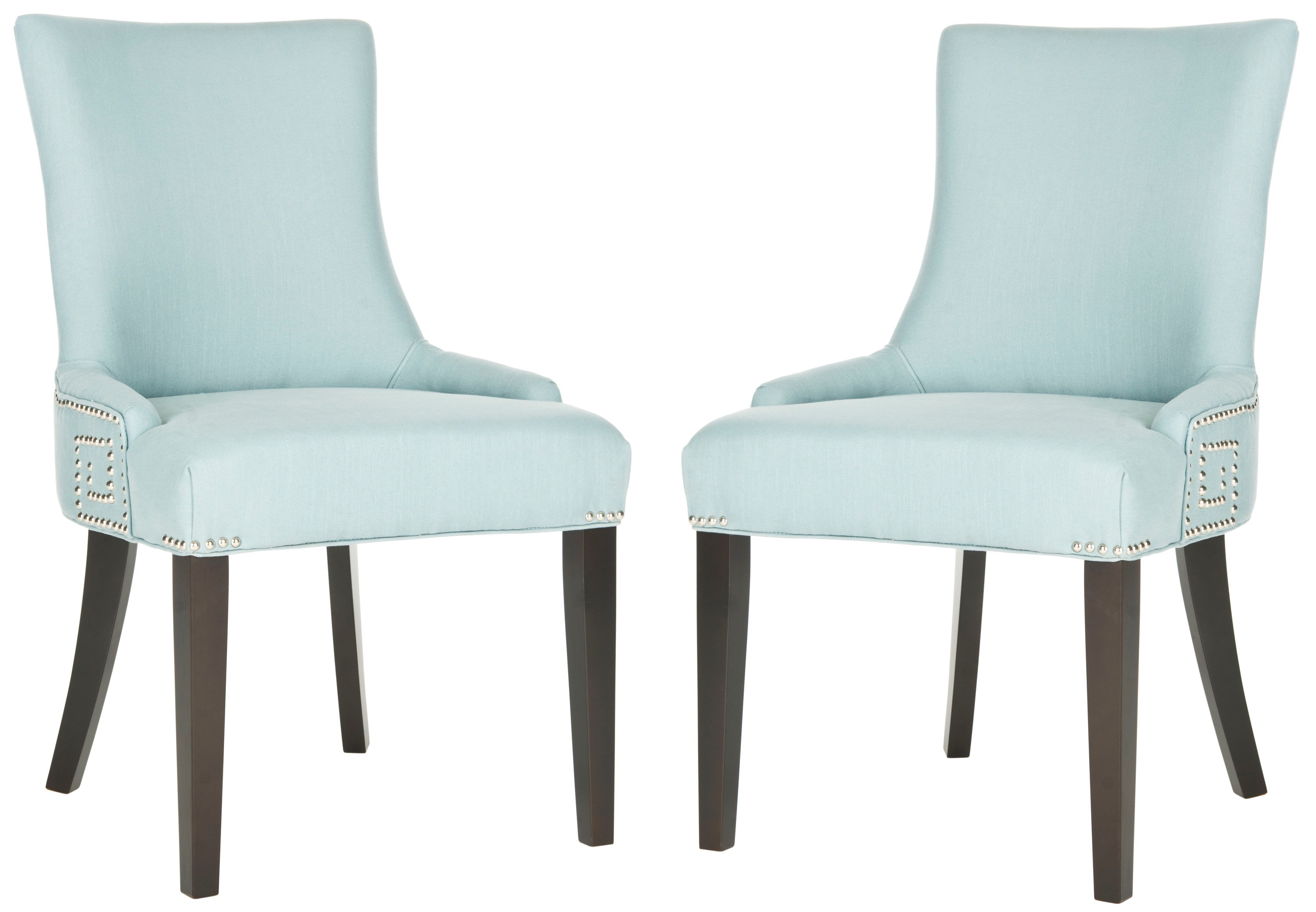 Transitional Parsons Side Chair in Light Blue Linen and Wood
