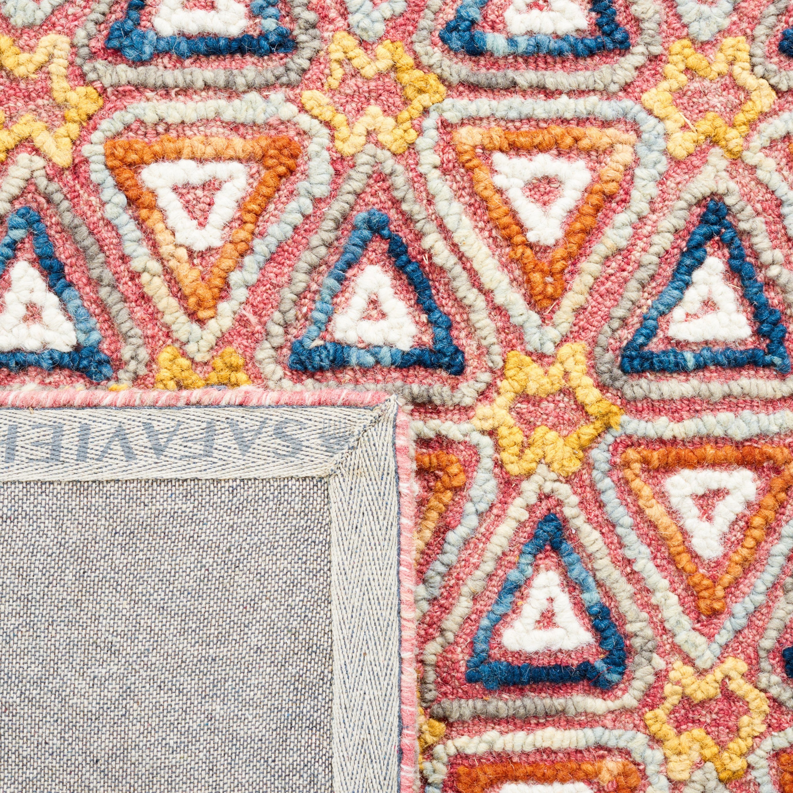 Hand-Tufted Red and Navy Wool 3' x 5' Geometric Area Rug