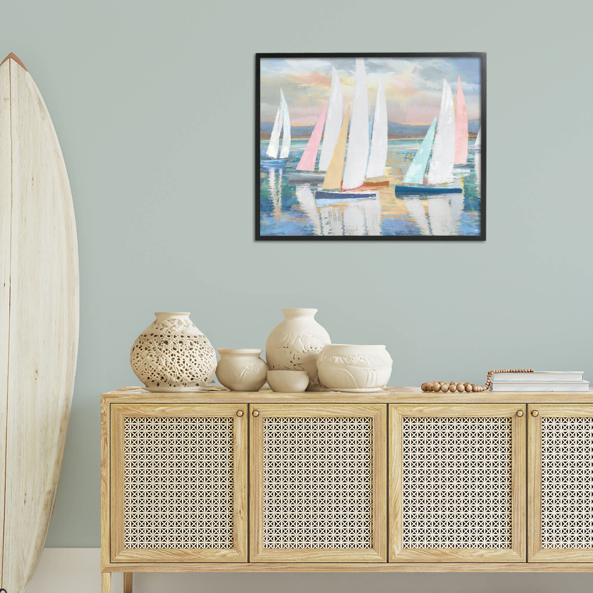 Stupell Industries Abstract and Pastel Sailboat Fleet Black Framed ...
