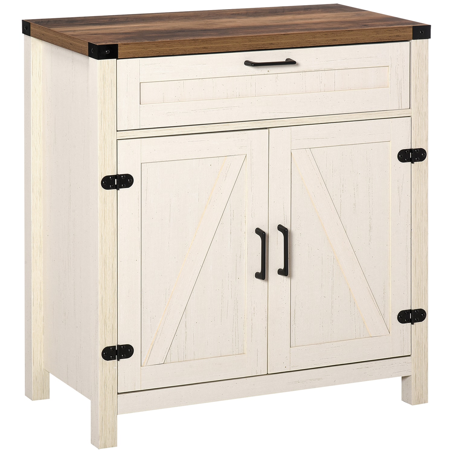 GZMR GZ-W318AA Rustic 2 Barn Doors Kitchen Cabinet Rustic White Sideboard