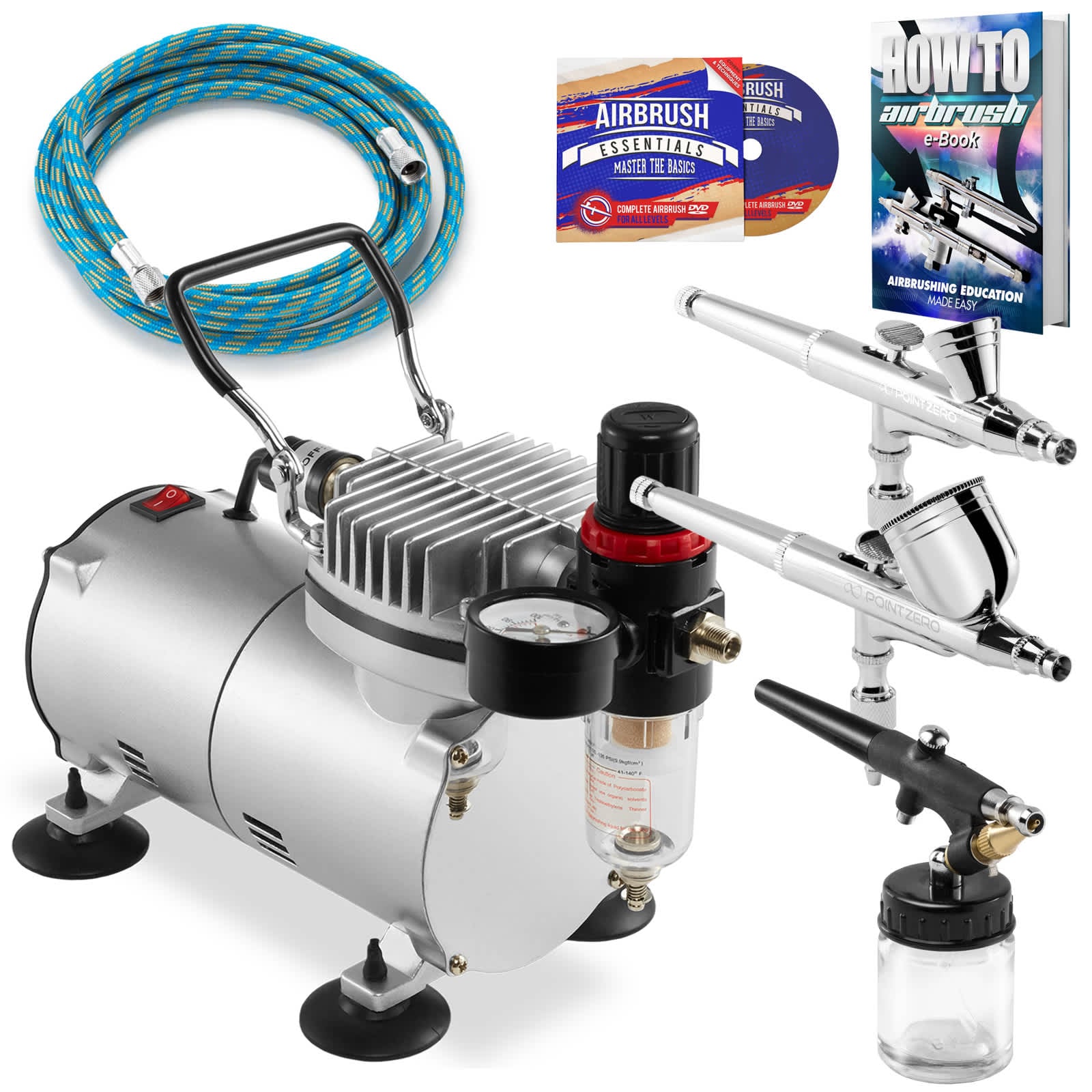 PointZero AIR-KIT-GP-47 Dual-Action Airbrush Kit with 3 Airbrushes