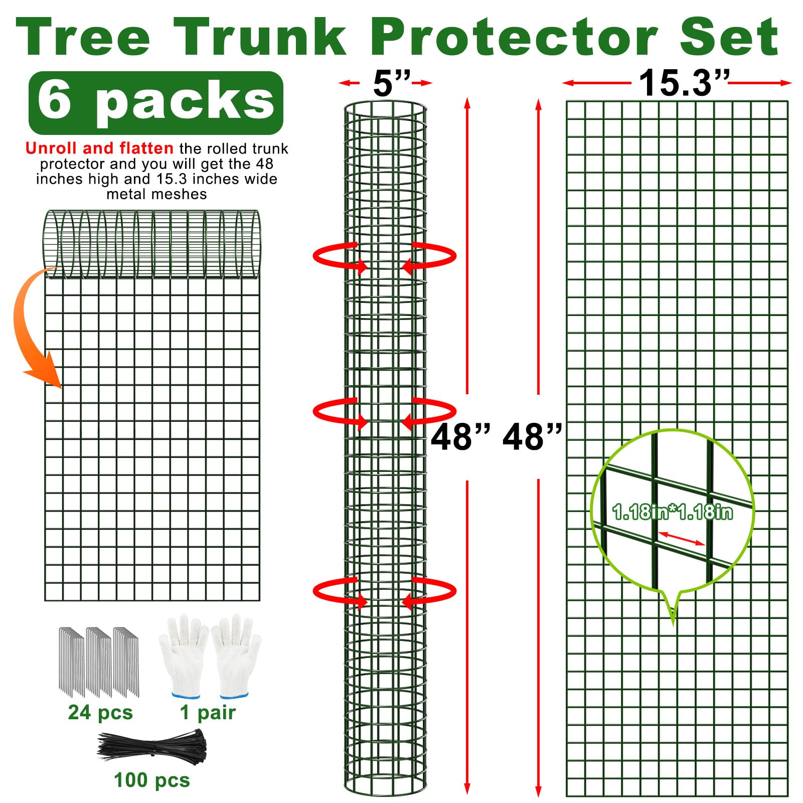 Adrinfly Tree Trunk Protector 48 Inch Tall Metal Mesh Tree Guards with ...
