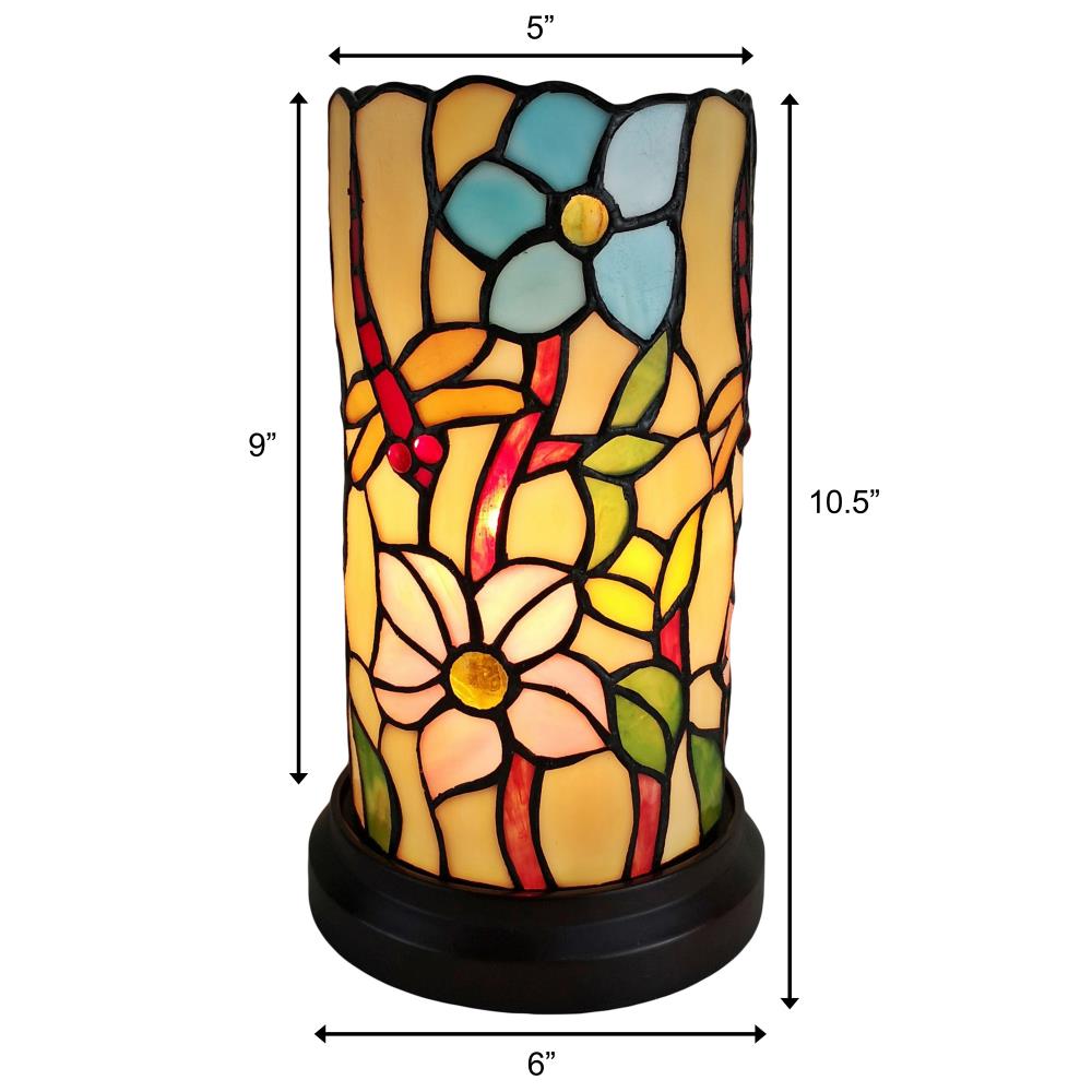 Tiffany Style 10" Stained Glass Floral Dragonfly Lamp