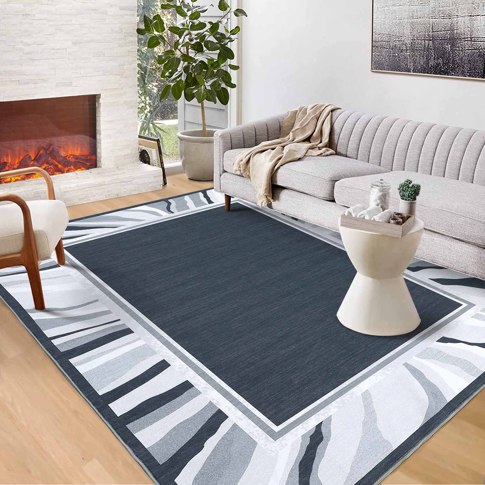 Garvee YXY-LO-PHO-13TB1GCR 8 x 10 (ft) Loomed Polyester Gray Rectangular Indoor Border Mid-Century Modern Machine washable Area rug