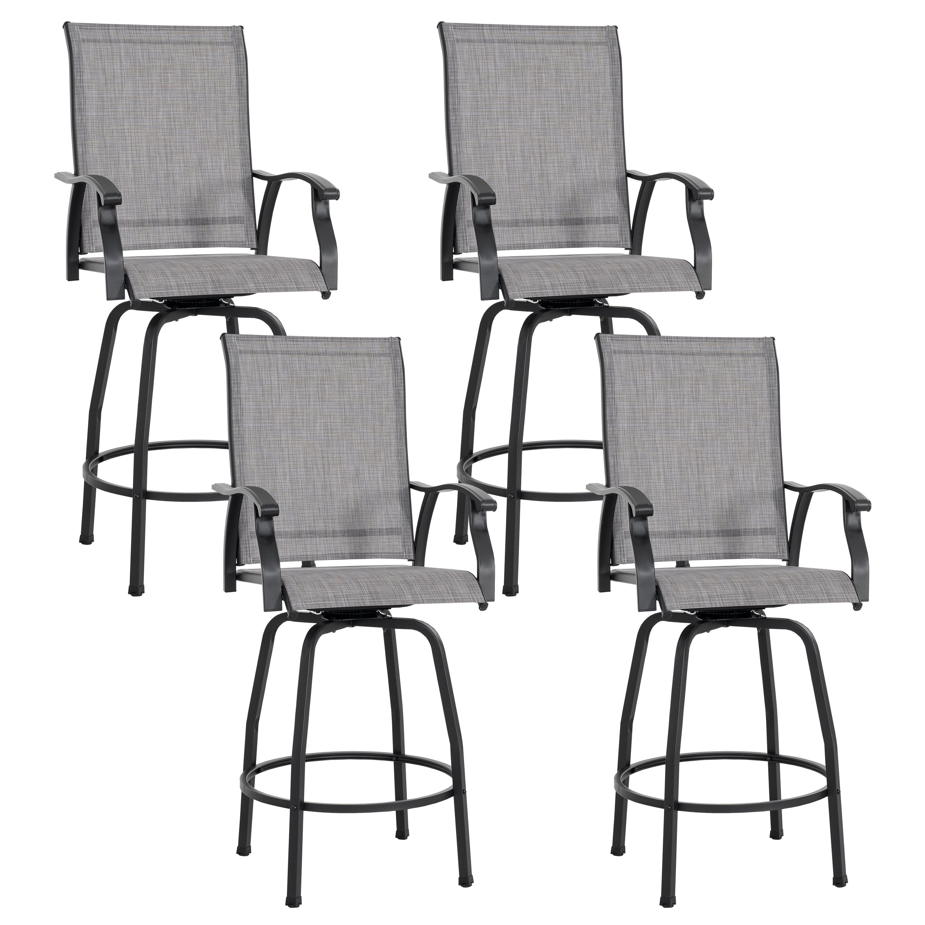 Nuu Garden DB138J-4P Iron Swivel Bar Stool Set of 4 Black Iron Frame Swivel Bar Stool Chair with Gray Solid Seat