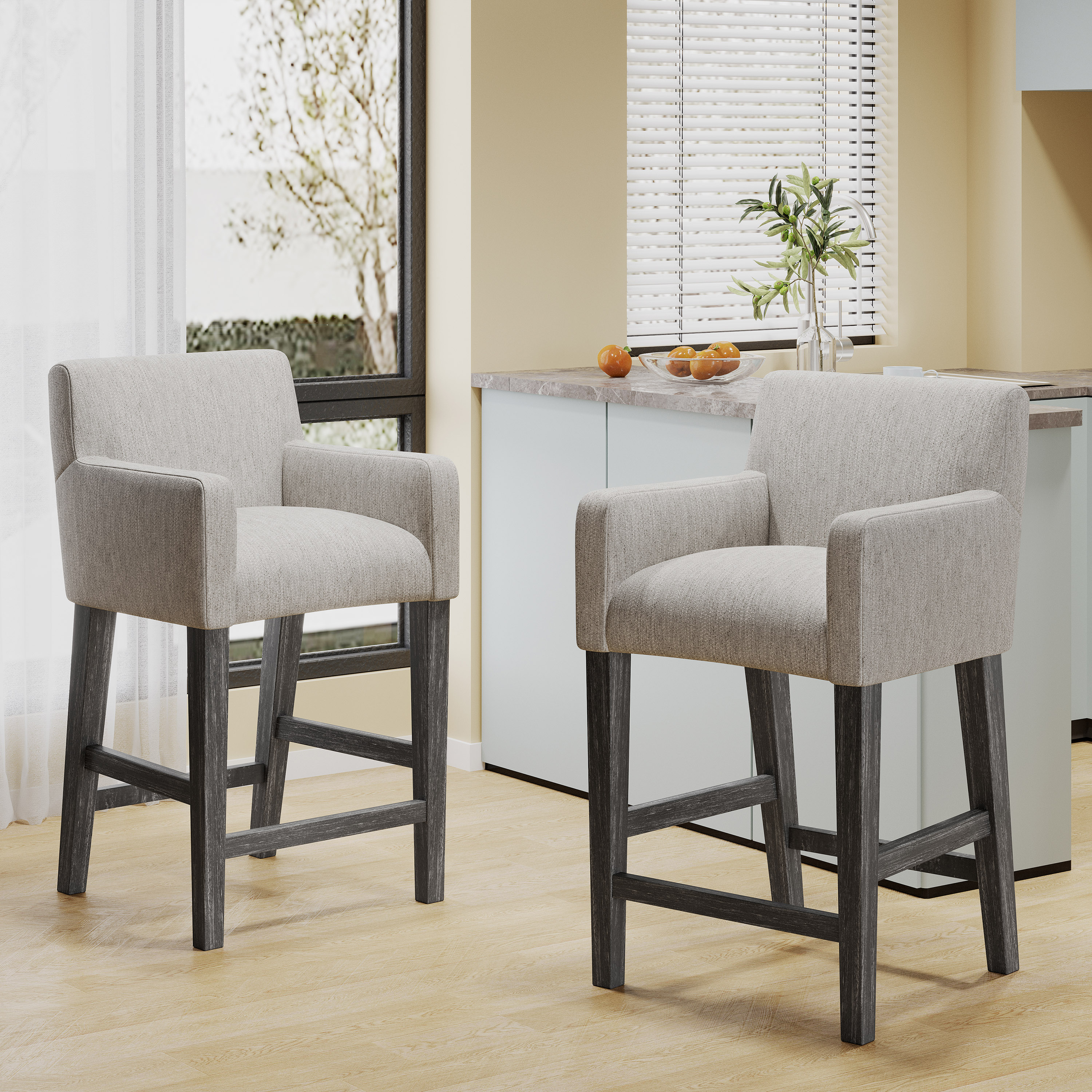 Chaparral Light Gray Upholstered Wood 26 inch Counter Stools, Set of 2