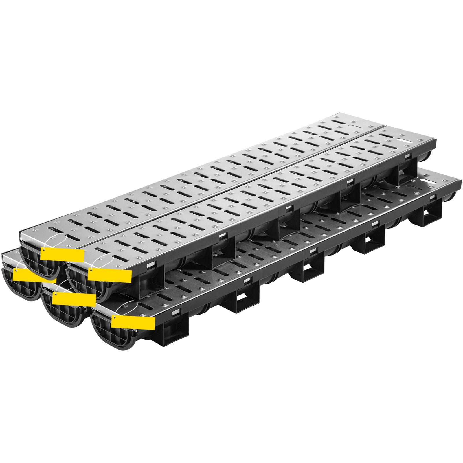 SVOPES 5.7x3.1inch HDPE Trench Drain System. Metal Grate. Black Plastic Garage/Garden Drain. 5x39inch Grate. 5 End Caps. Drainage for Driveway. Powerful Water Flow #SVOPESPSXGBM101053V0
