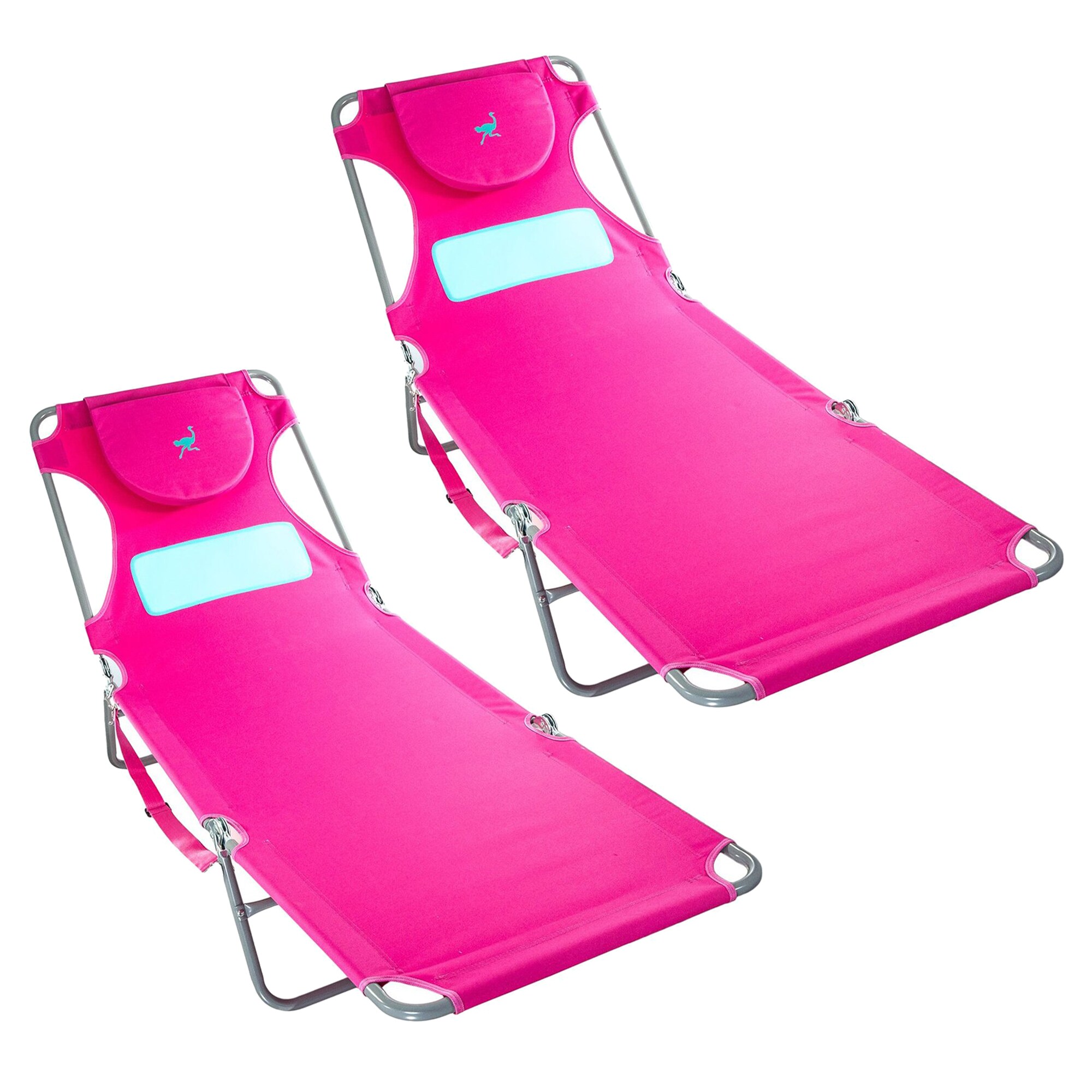 Ostrich 179047 Polyester Pink Folding Beach lounger Adjustable and Carrying Strap/Handle Included