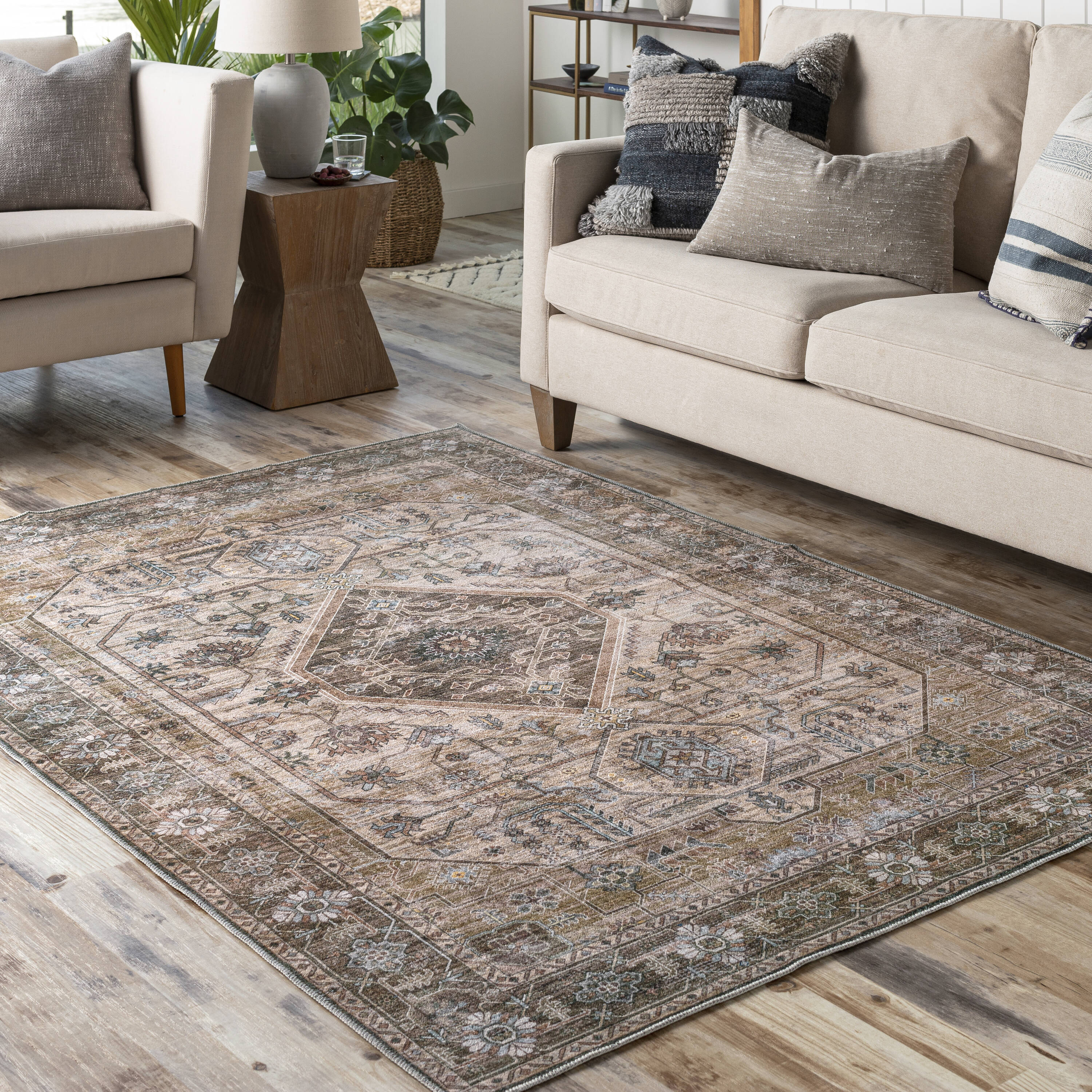 Livabliss RGE2310-576 Regen 5 x 8 (ft) Polyester Medium Brown Rectangular Indoor Floral/Botanical Bohemian/Eclectic Machine washable Area rug
