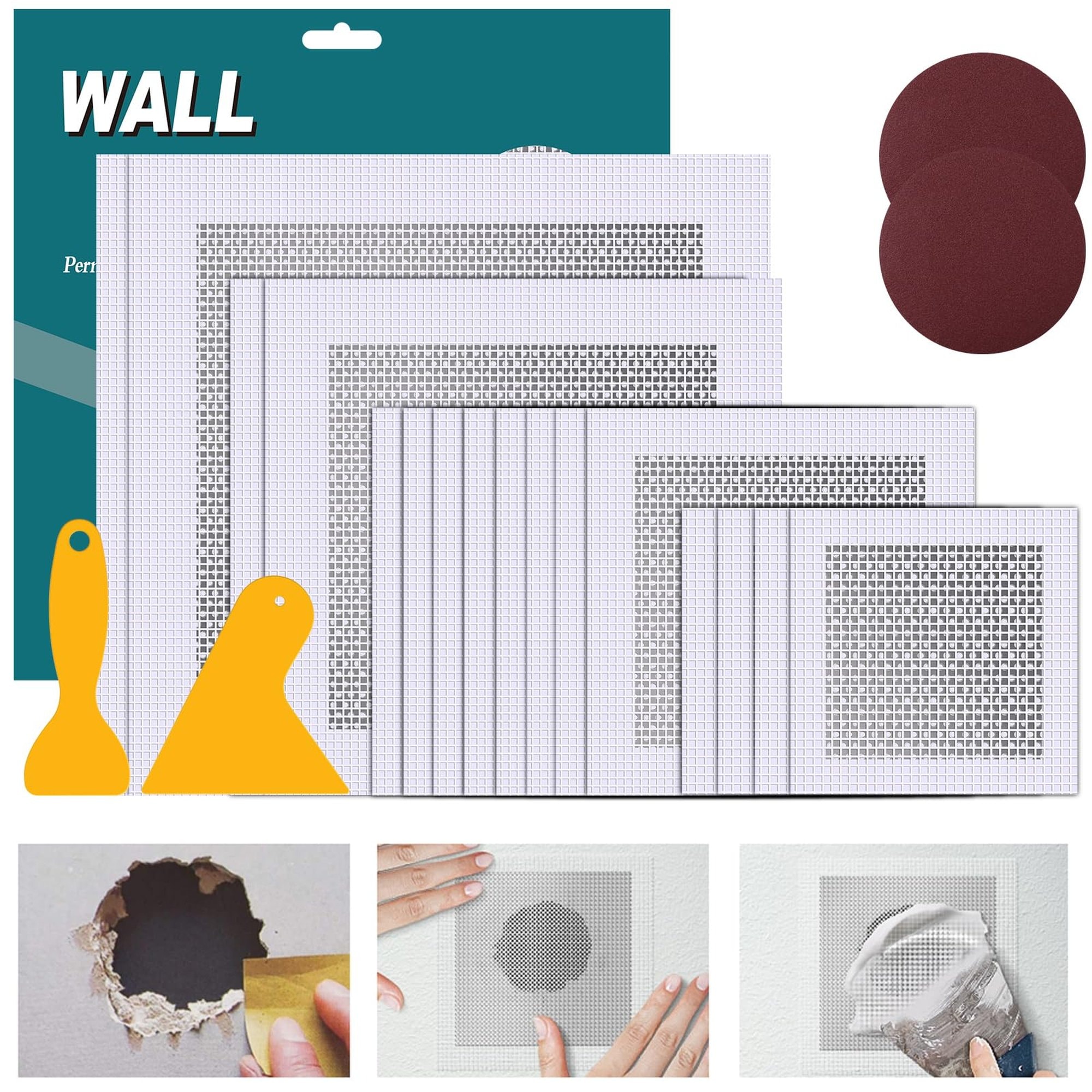 Angel Sar 12 Piece Aluminum Drywall Repair Patch Kit with Galvanized Plate Fiber Mesh 2 4 6 8 Inch for Wall Ceiling Permanent Fix