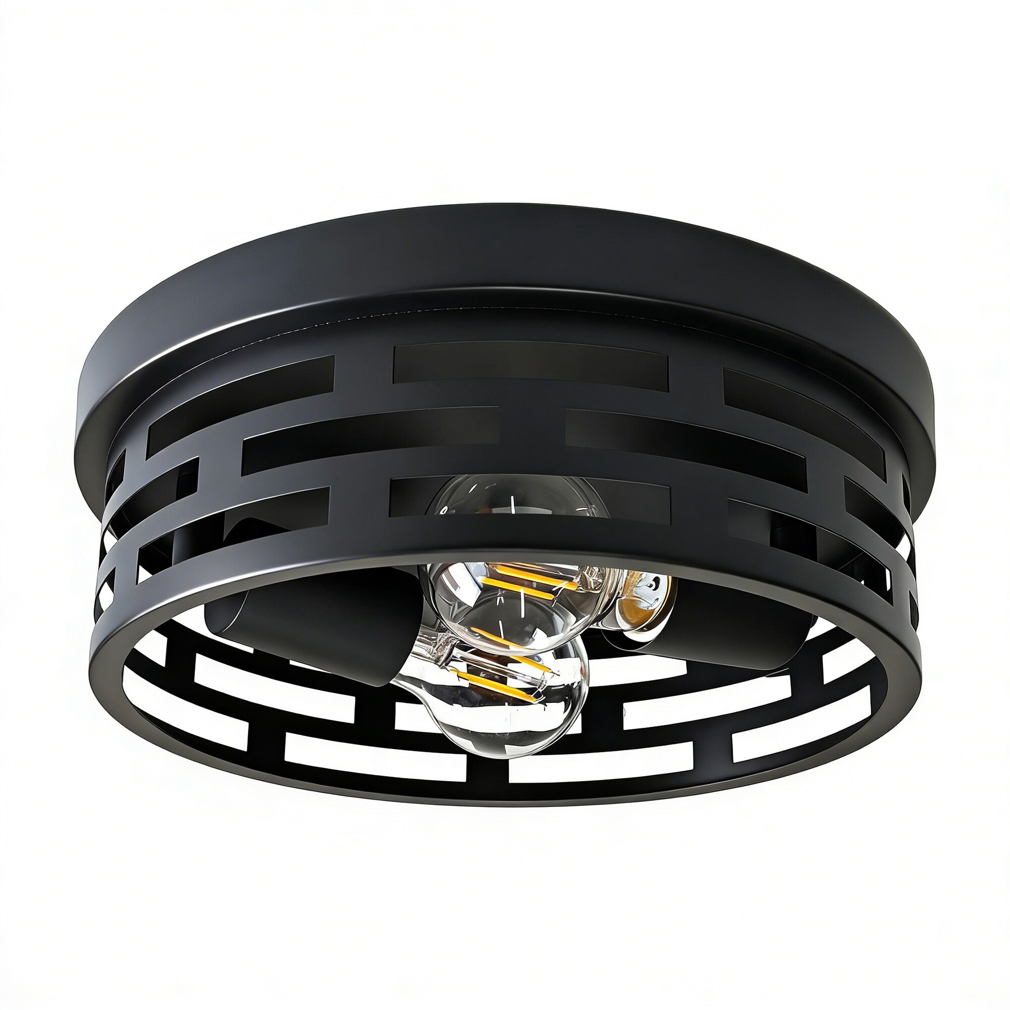 DAKAFUL 11 in. 2-lights Matte Black Industrial Farmhouse Flush Mount Ceiling Light Fixtures With Cage-style Metal Frame