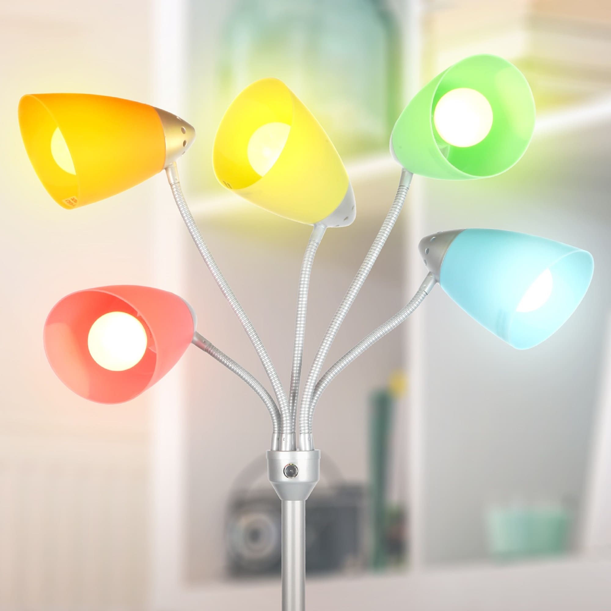 Medusa 74" Adjustable Multi-Head LED Floor Lamp with Color Shades