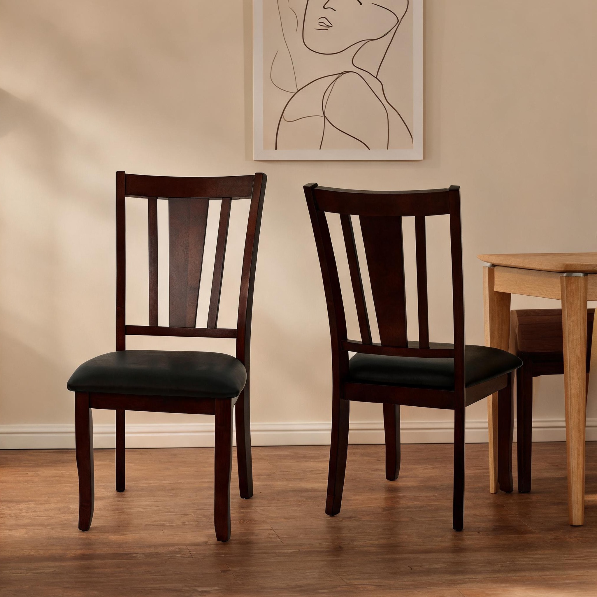 Naturefalls - Faux Leather Upholstered Slat Back Dining Side Chairs Set of 2 Brown-Toned Espresso...