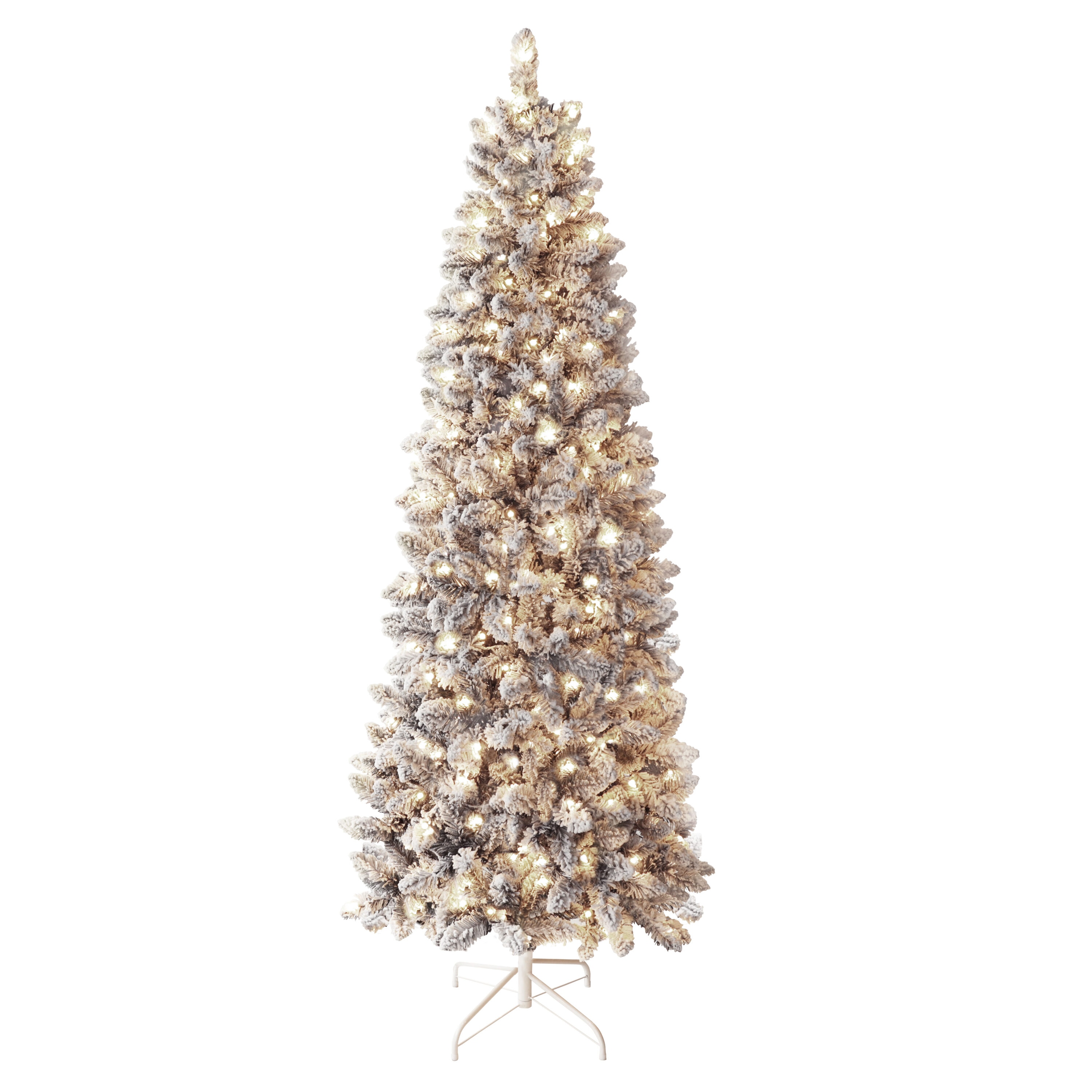 Pre-Lit Flocked Artificial Pencil Christmas Tree