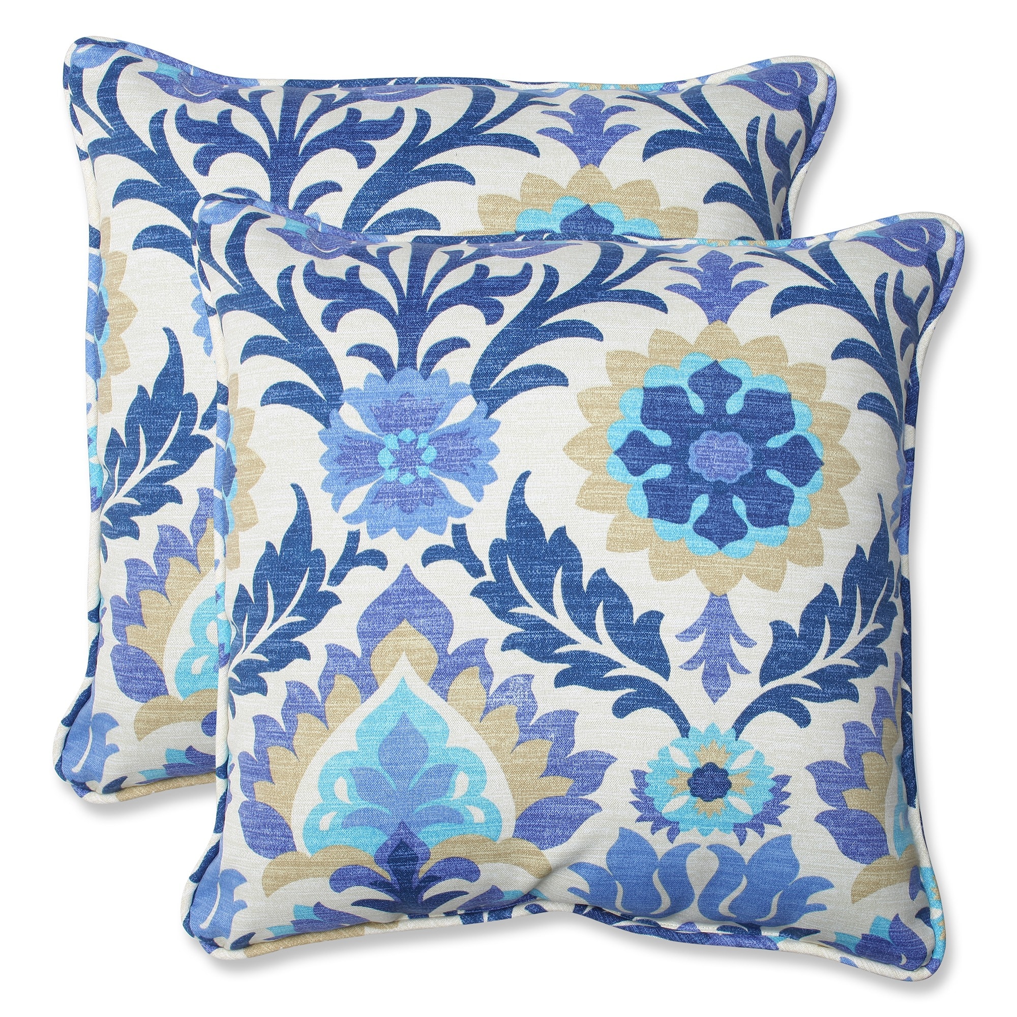Pillow Perfect 541792 Santa Maria Azure 2-Pack Damask Blue Square Throw Pillow